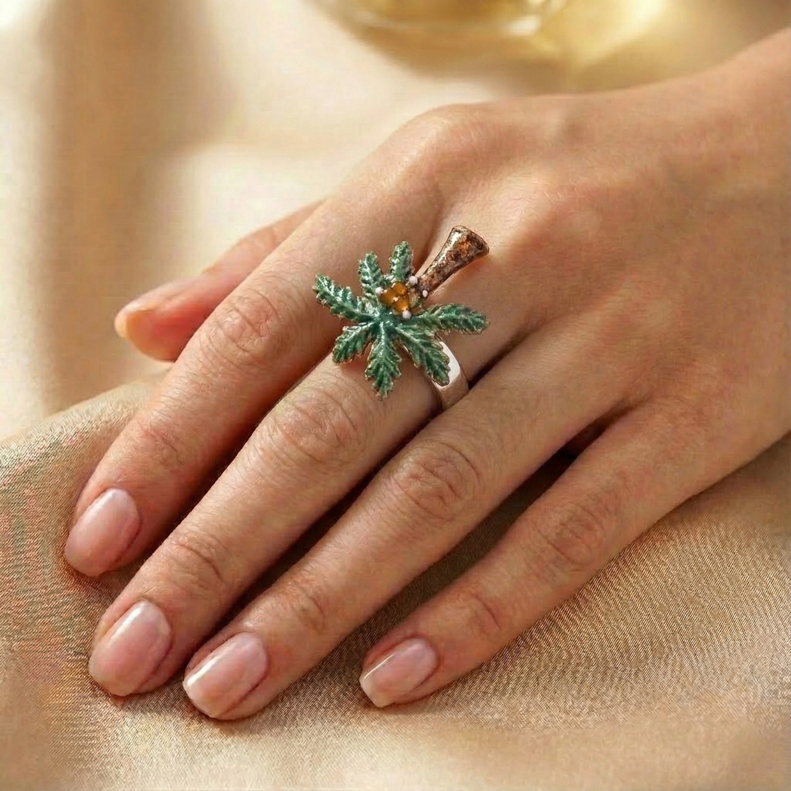 Siwa Collection, Engraved Palm Tree Adjustable Ring - SZR429
