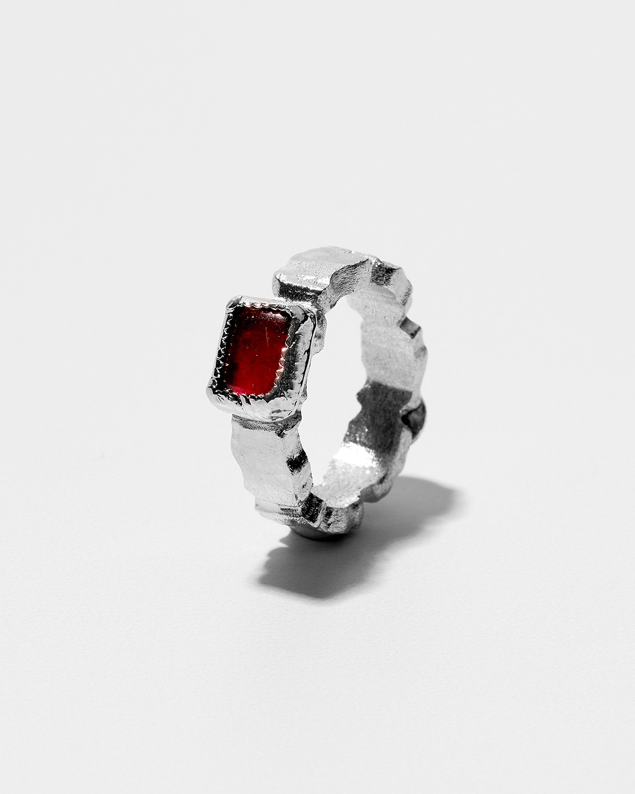 Handmade Organic Square Ring with Garnet