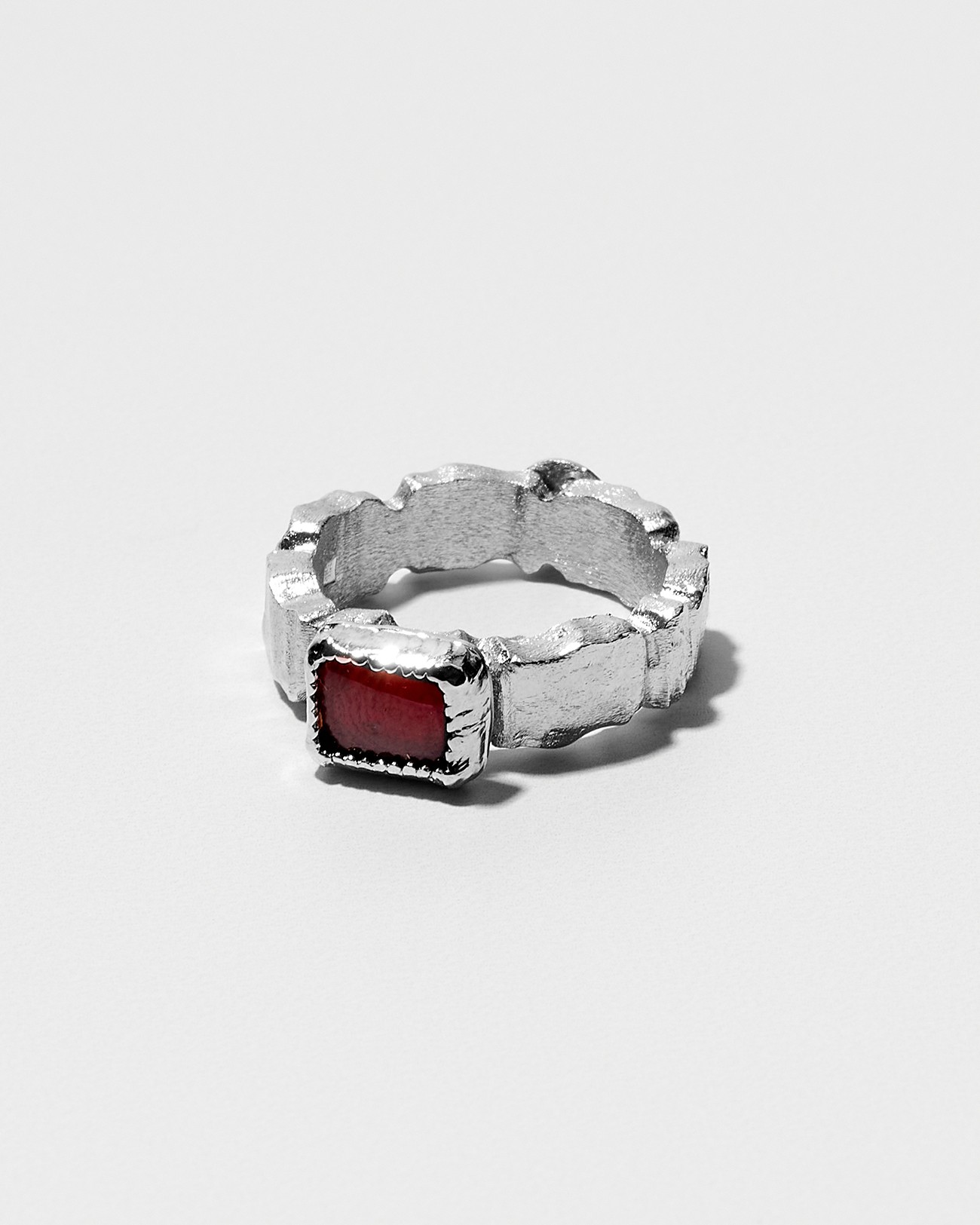 Handmade Organic Square Ring with Garnet