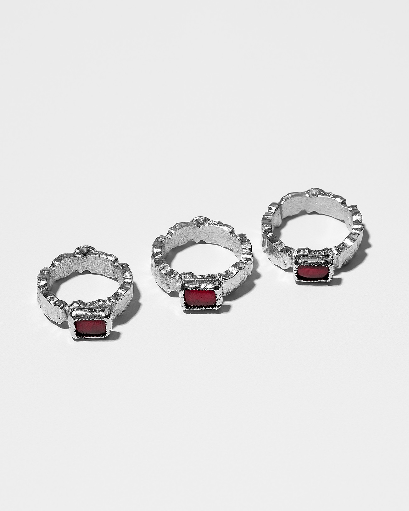 Handmade Organic Square Ring with Garnet