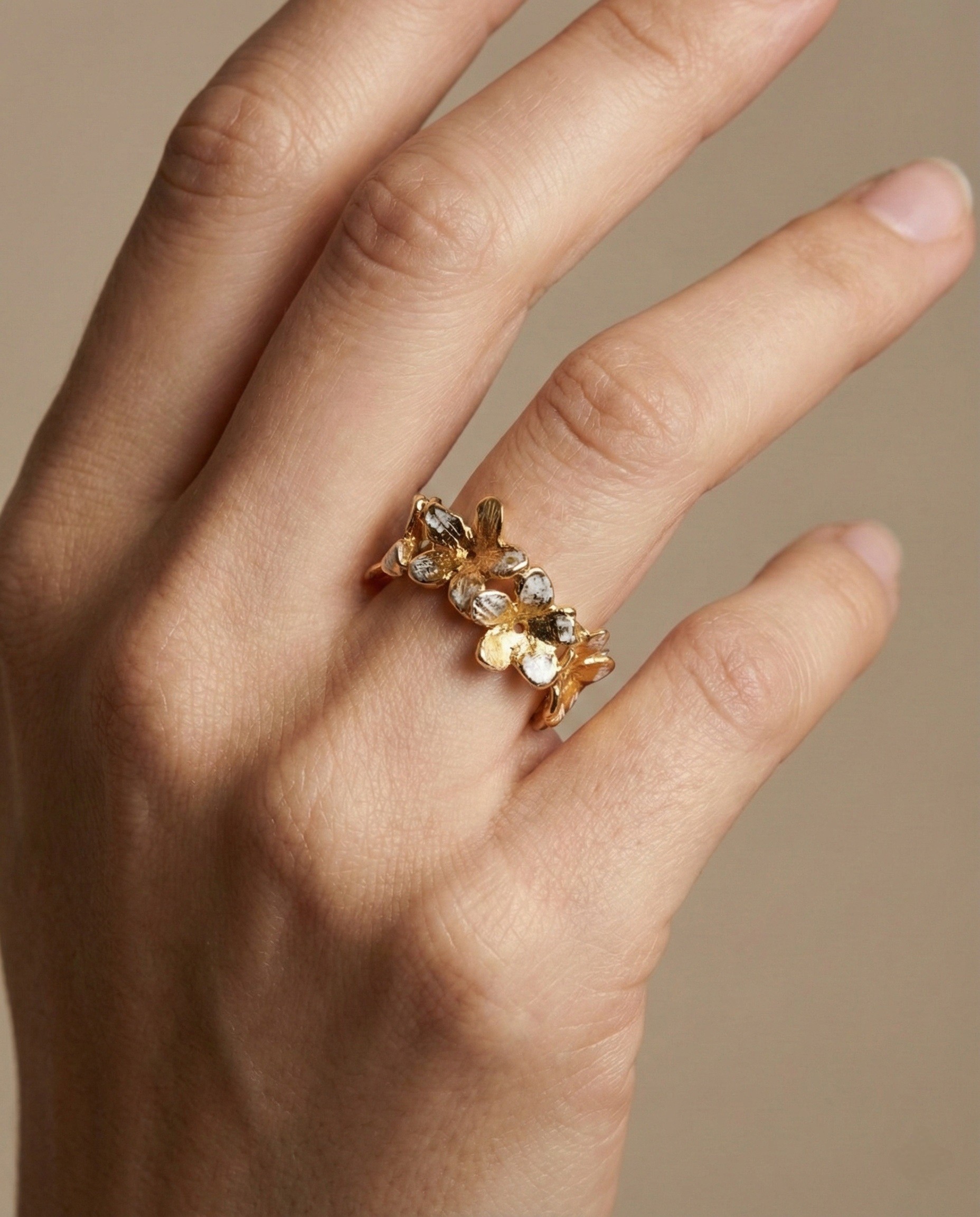 Flowery Collection, Handmade, Hand Engraved, Small Jasmine Flowers Band Ring