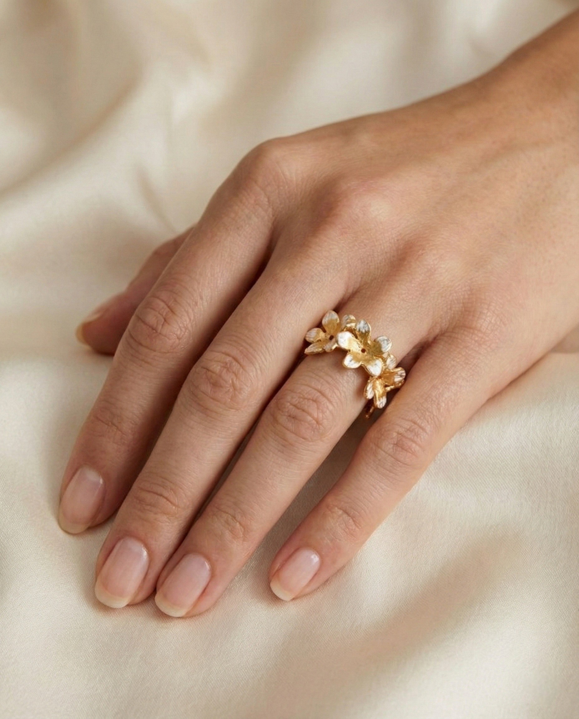 Flowery Collection, Handmade, Hand Engraved, Small Jasmine Flowers Band Ring