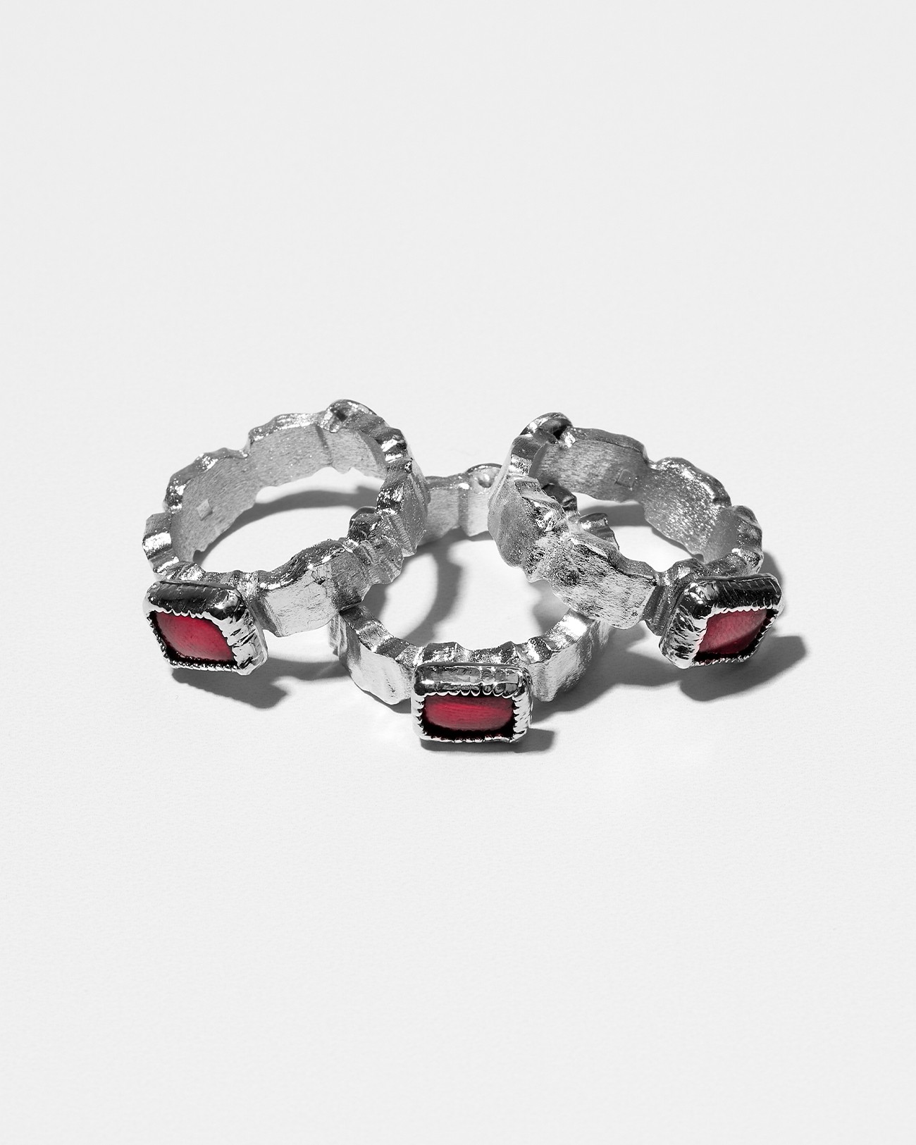 Handmade Organic Square Ring with Garnet