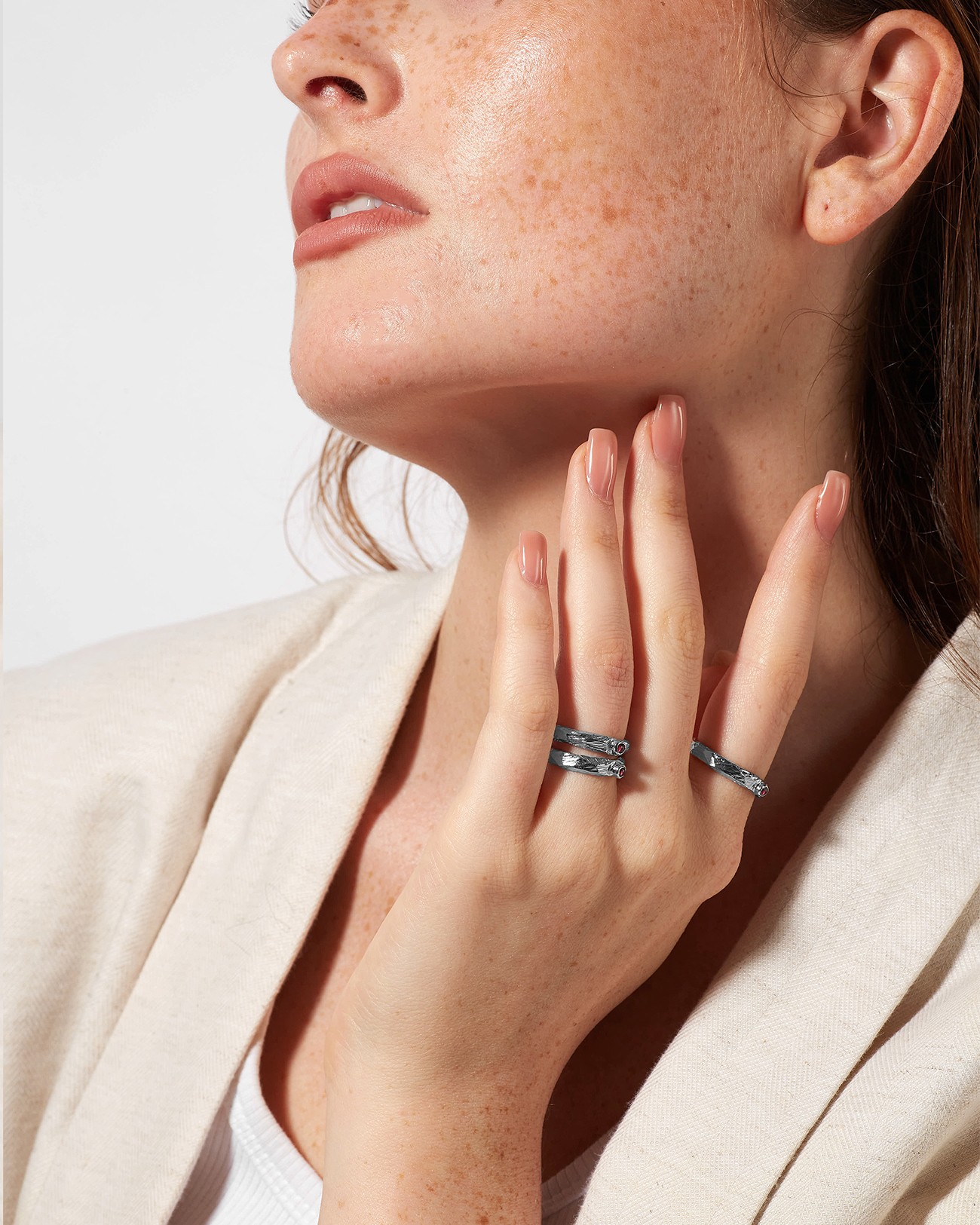 Handmade Organic Textured Ring with Garnet