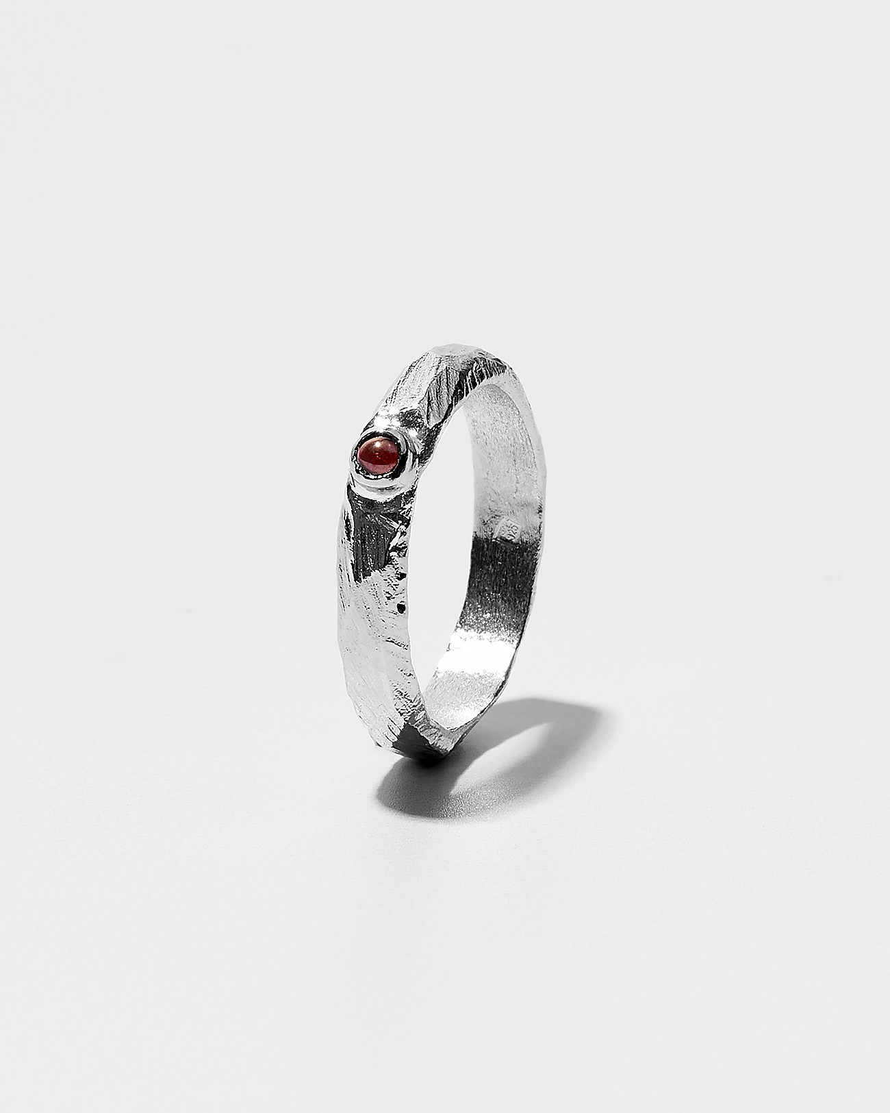 Handmade Organic Textured Ring with Garnet