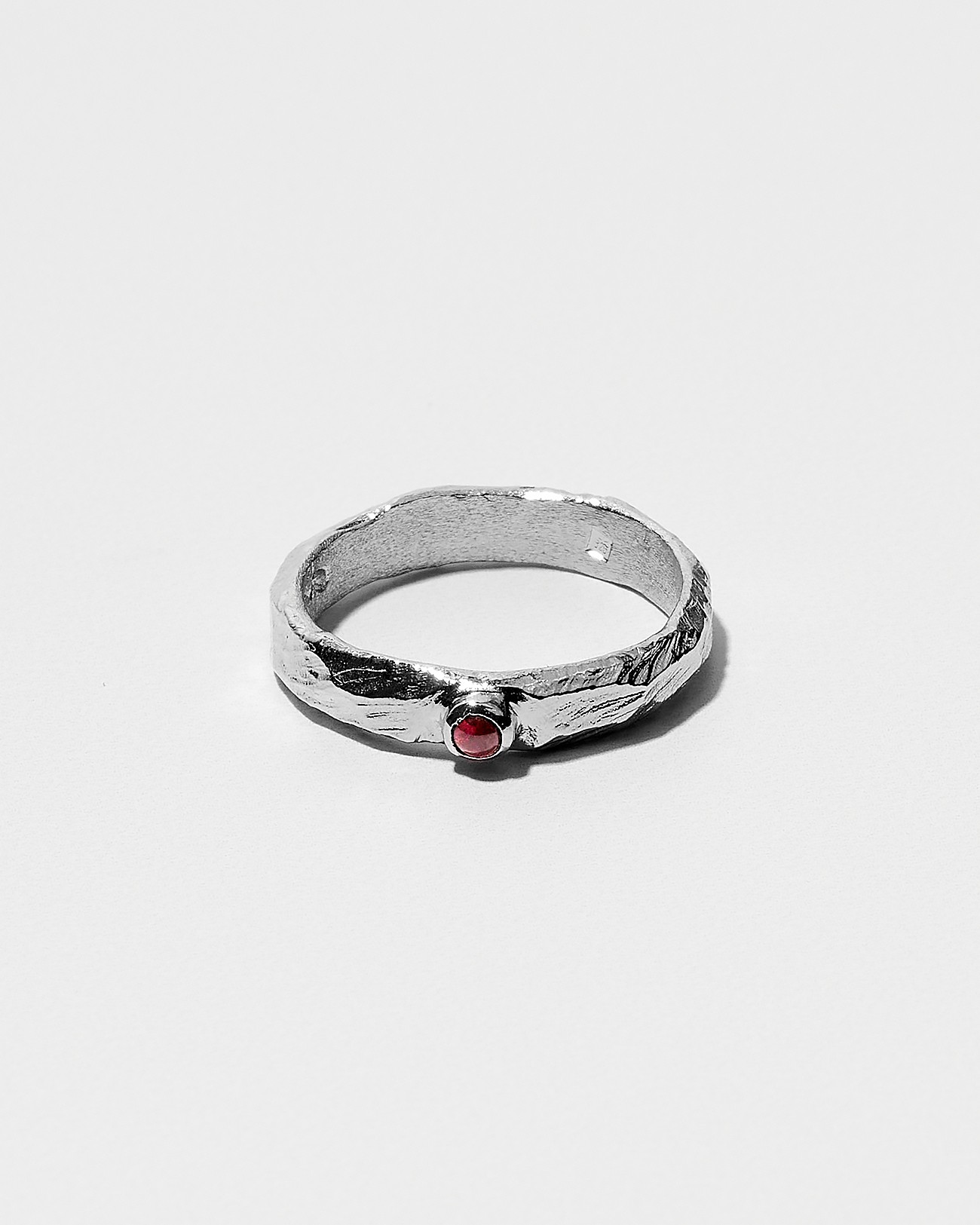 Handmade Organic Textured Ring with Garnet