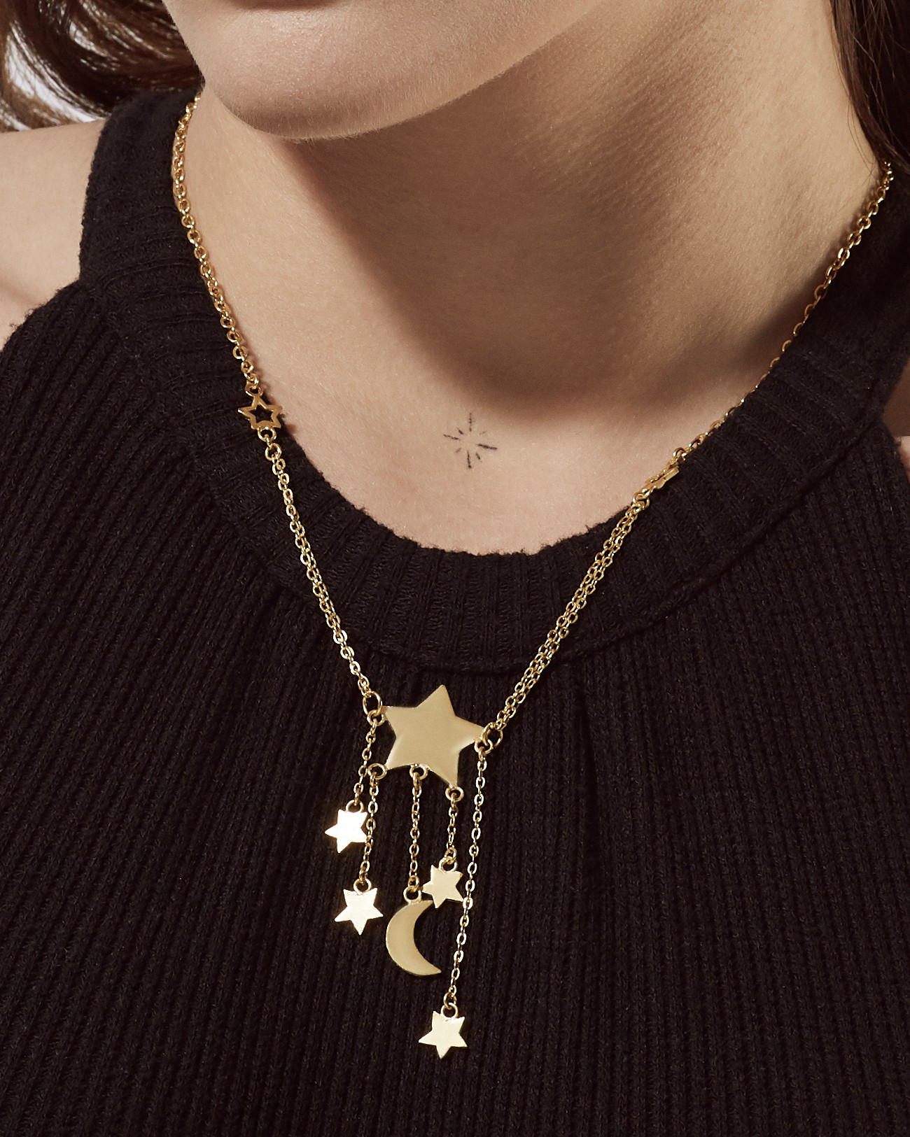 Handmade Sterling Silver Stars & Half Moon Necklace