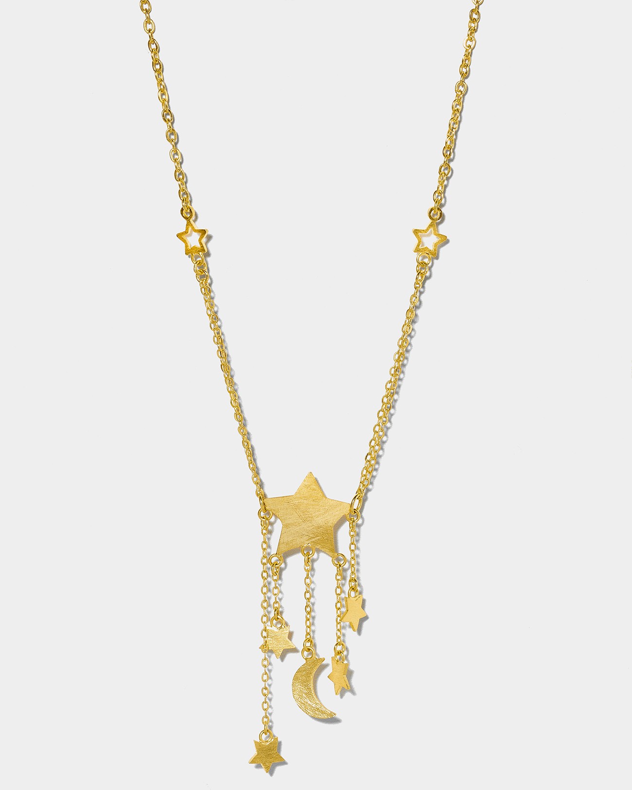 Handmade Sterling Silver Stars & Half Moon Necklace