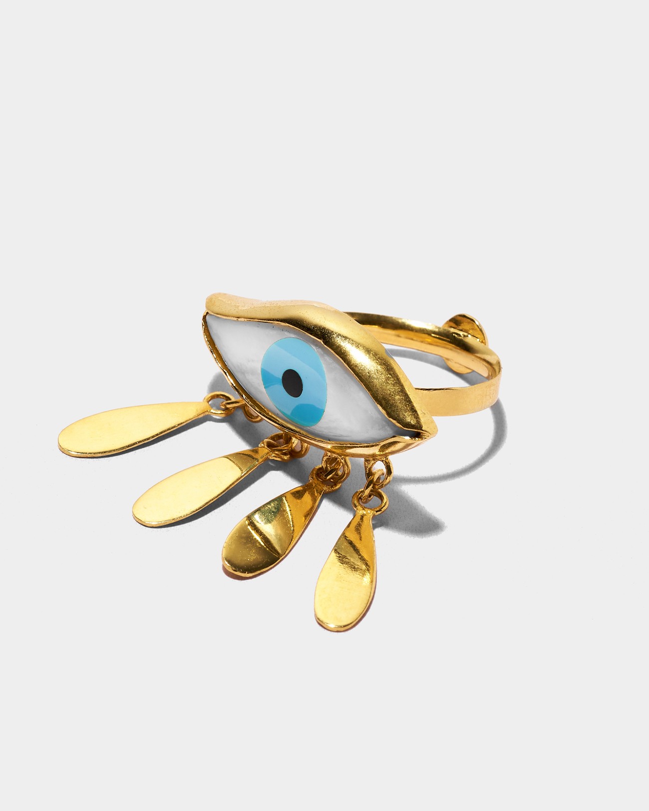 Handmade Evil Eye Mother Pearl Eye & Tears Ring Silver Jewelry
