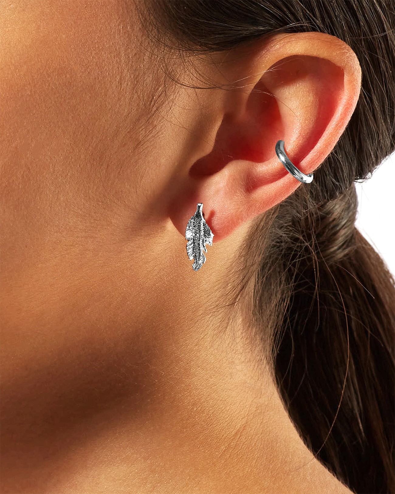 Handmade Tiny Feather Earrings Silver Jewelry