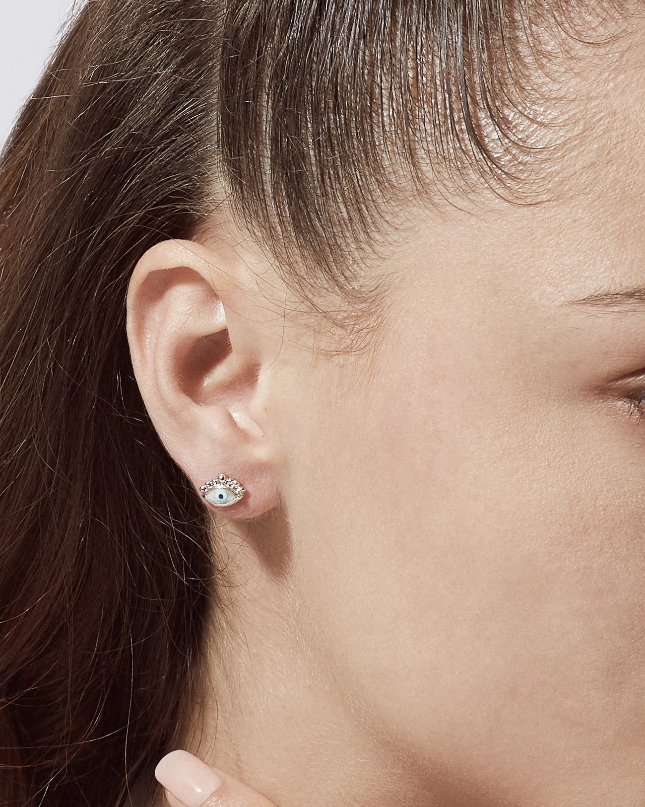 Handmade Tiny Mother of Pearls Eye Earrings Silver Jewelry