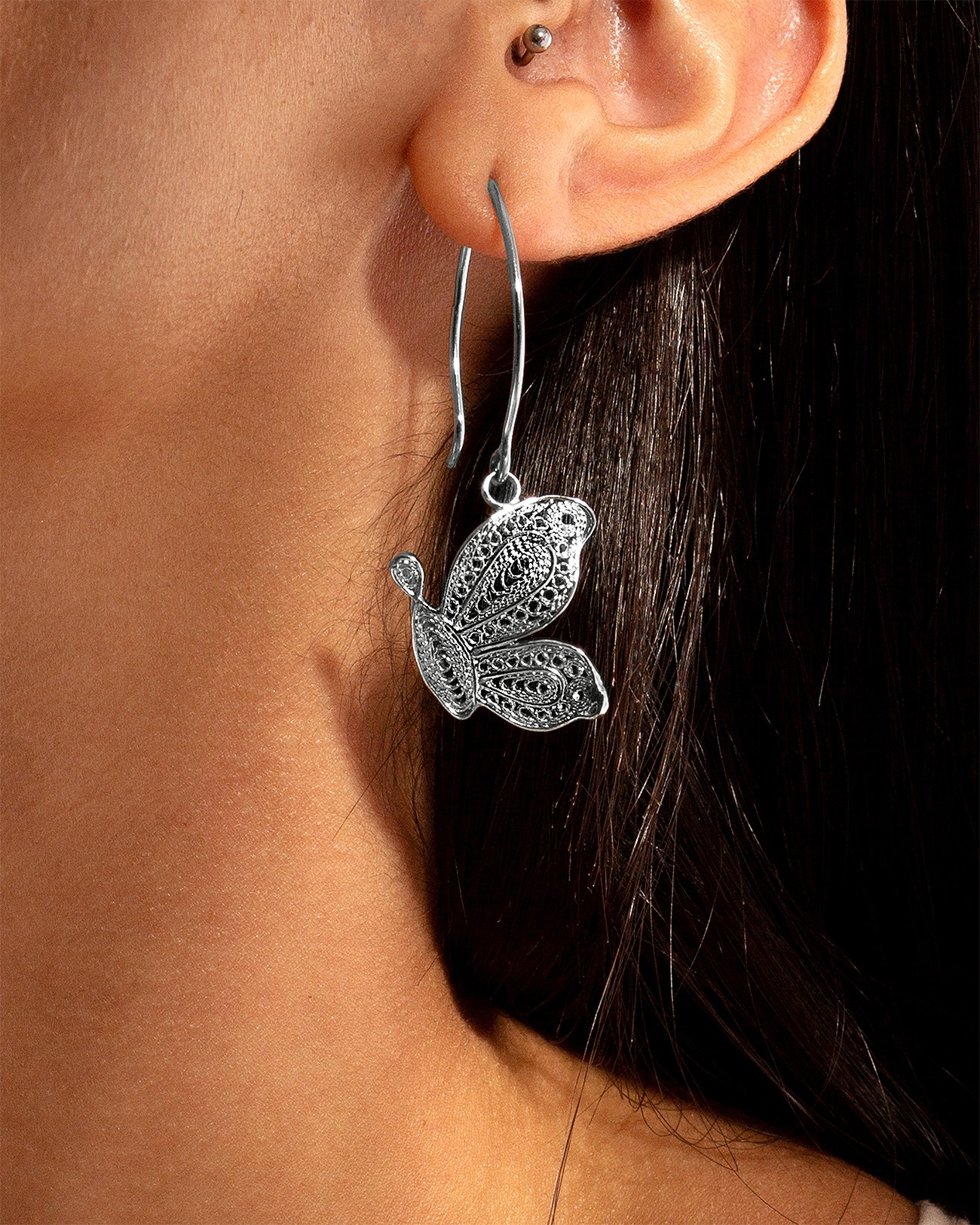 Handmade Delicate Filigree Butterfly Earrings Silver Jewelry