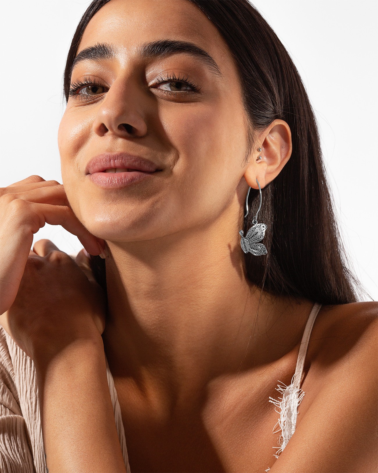 Handmade Delicate Filigree Butterfly Earrings Silver Jewelry