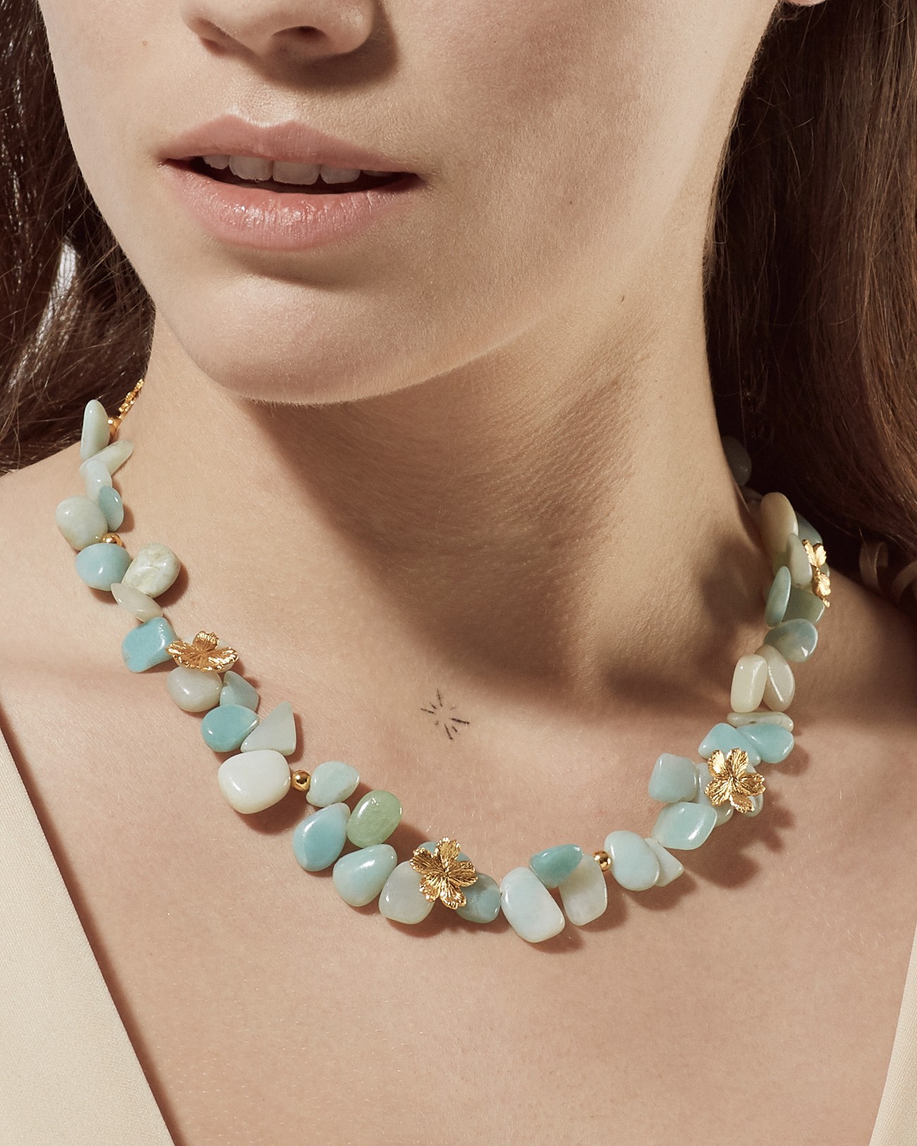 Handmade Flowery Necklace With Green Amazonite Stones Silver Jewelry