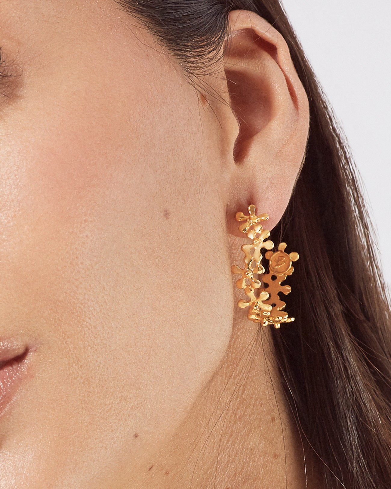 Handmade Flowers Hoop Earrings Silver Jewelry