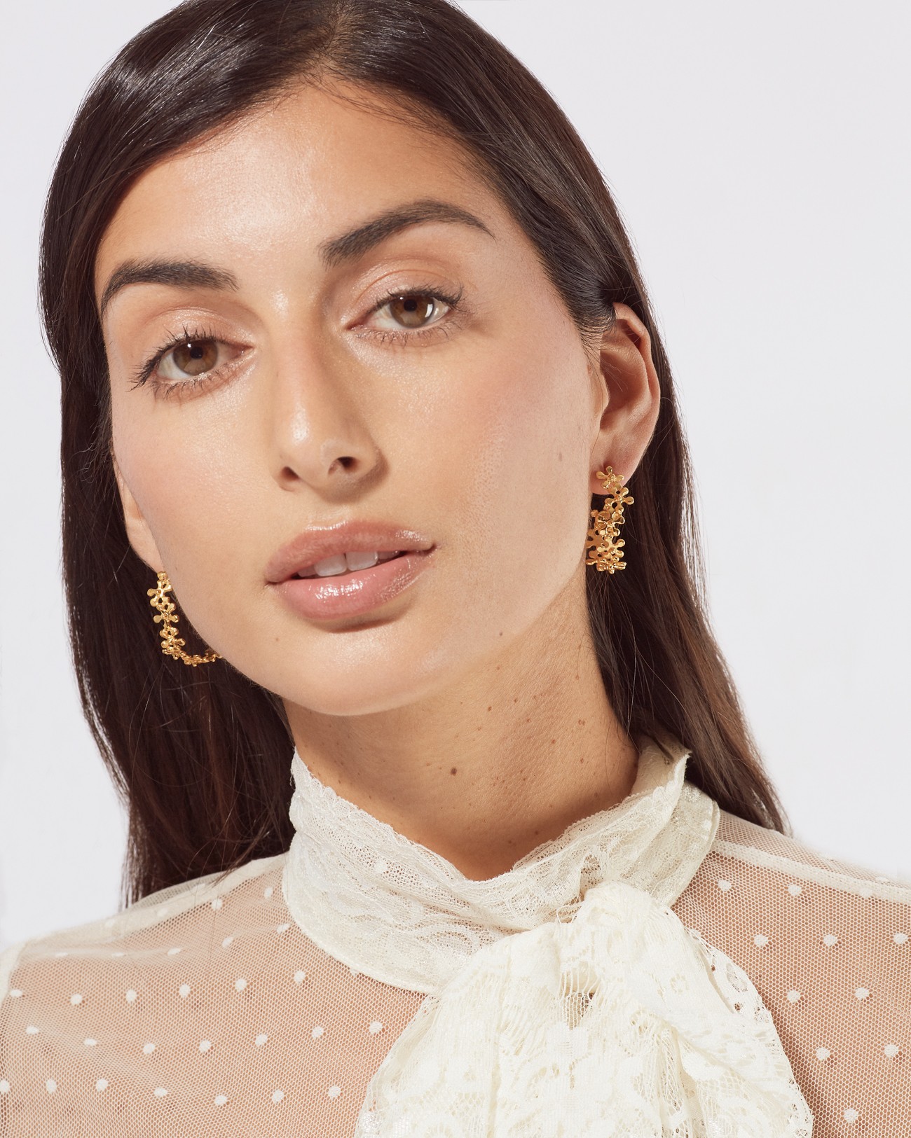 Handmade Flowers Hoop Earrings Silver Jewelry