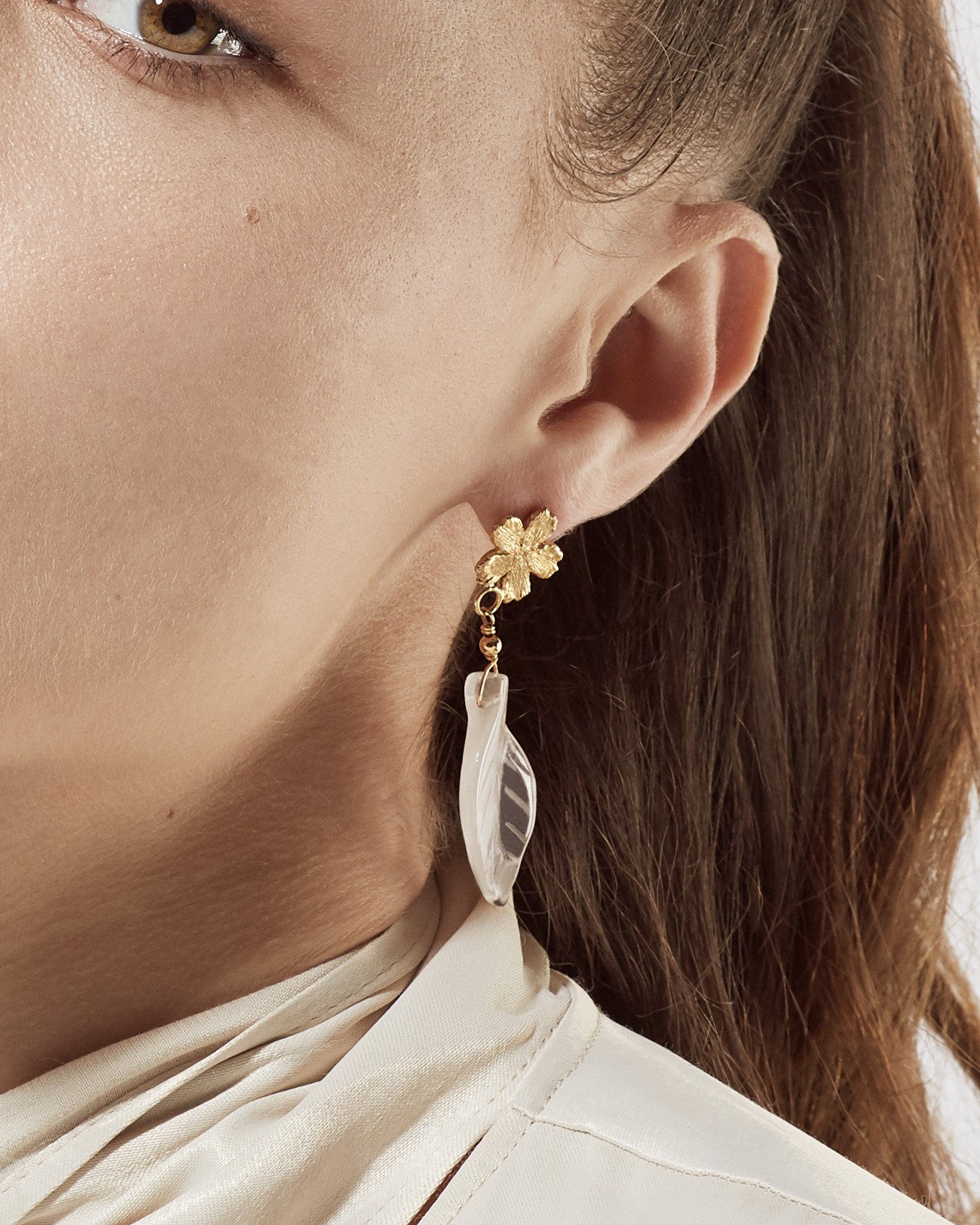 Handmade Flowery Earrings With Rose Quartz Leaf