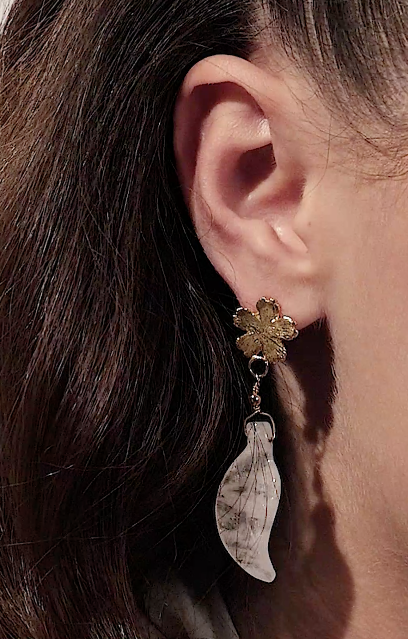 Handmade Flowery Earrings With Rose Quartz Leaf