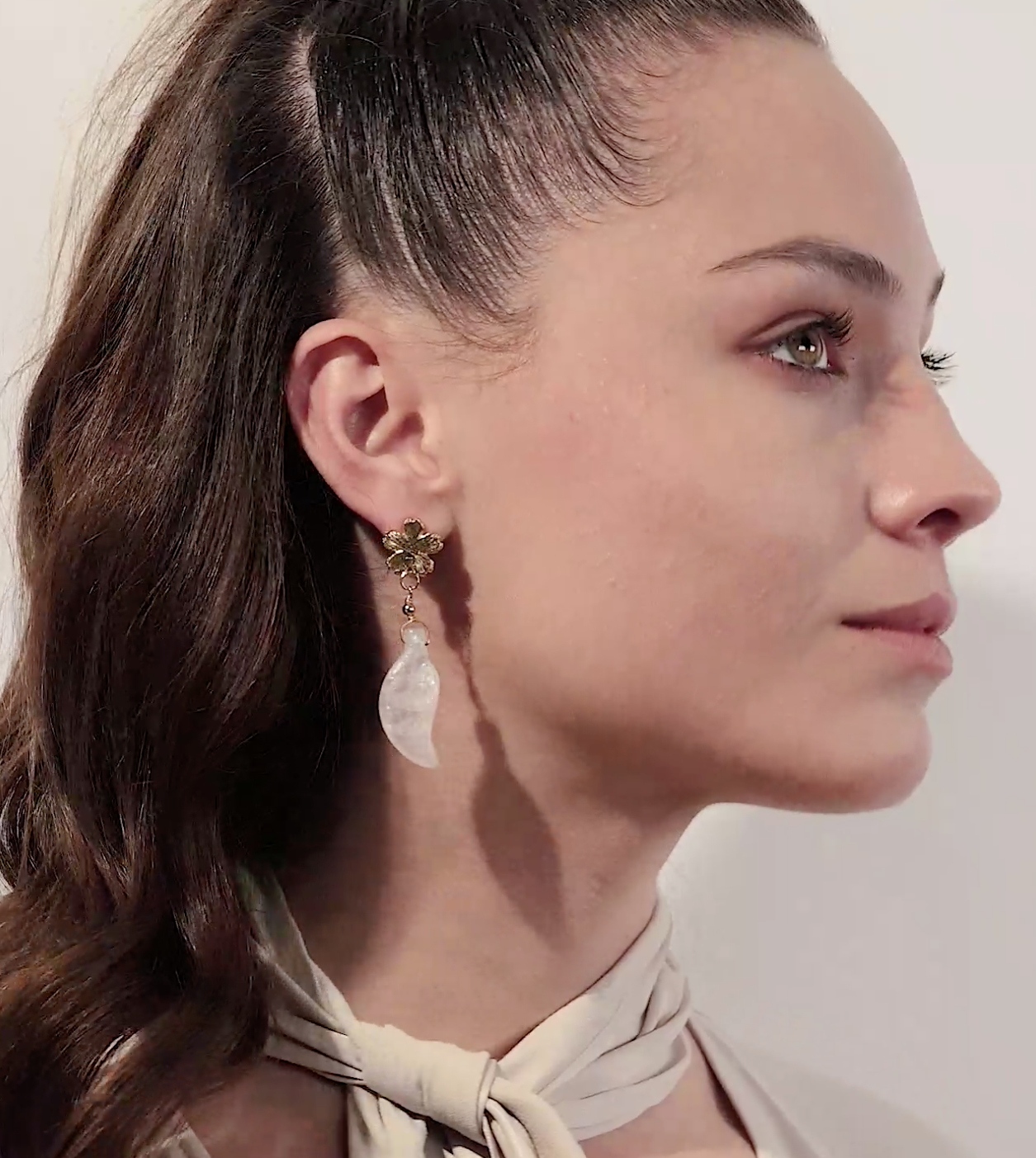 Handmade Flowery Earrings With Rose Quartz Leaf