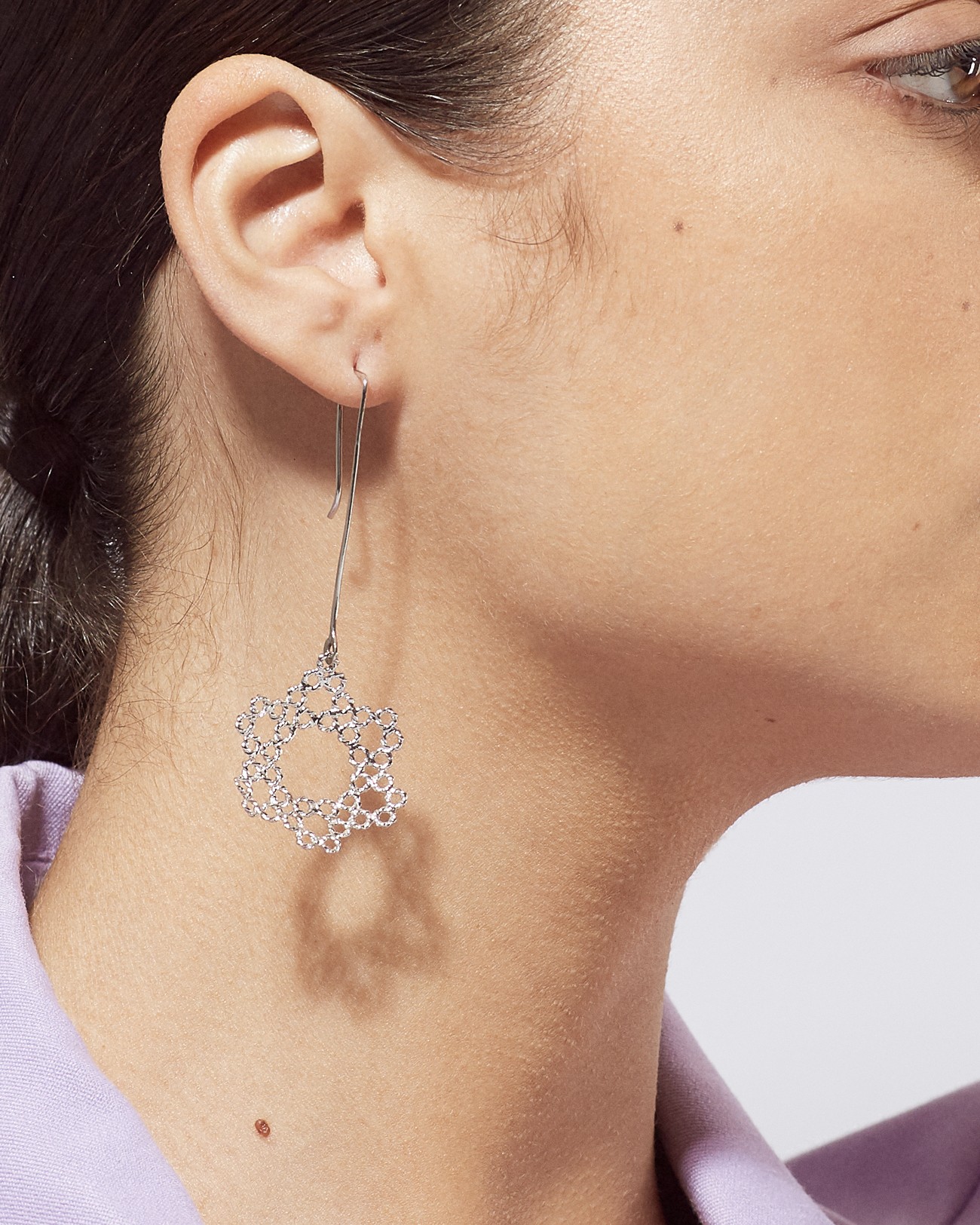 Handmade Dentellier Half Sphere With Long Hook Earrings