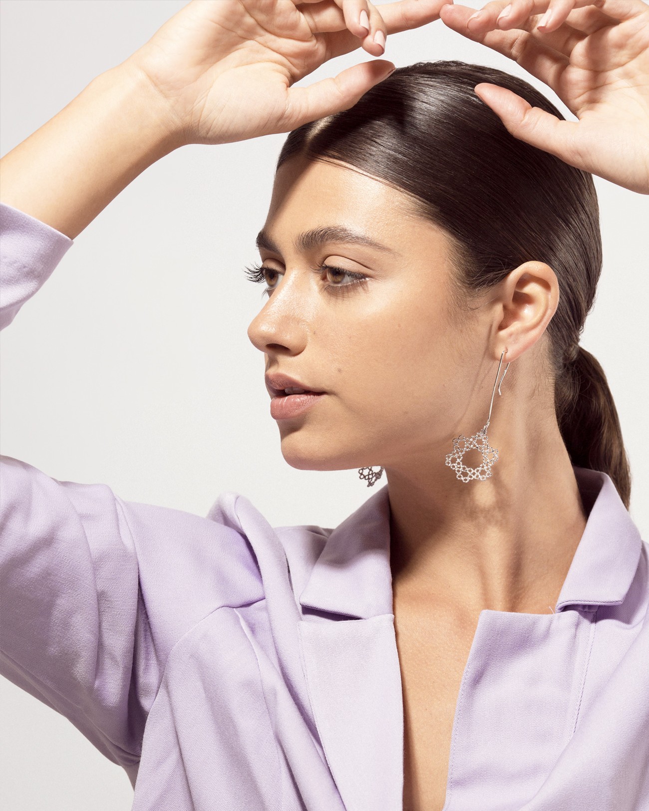 Handmade Dentellier Half Sphere With Long Hook Earrings