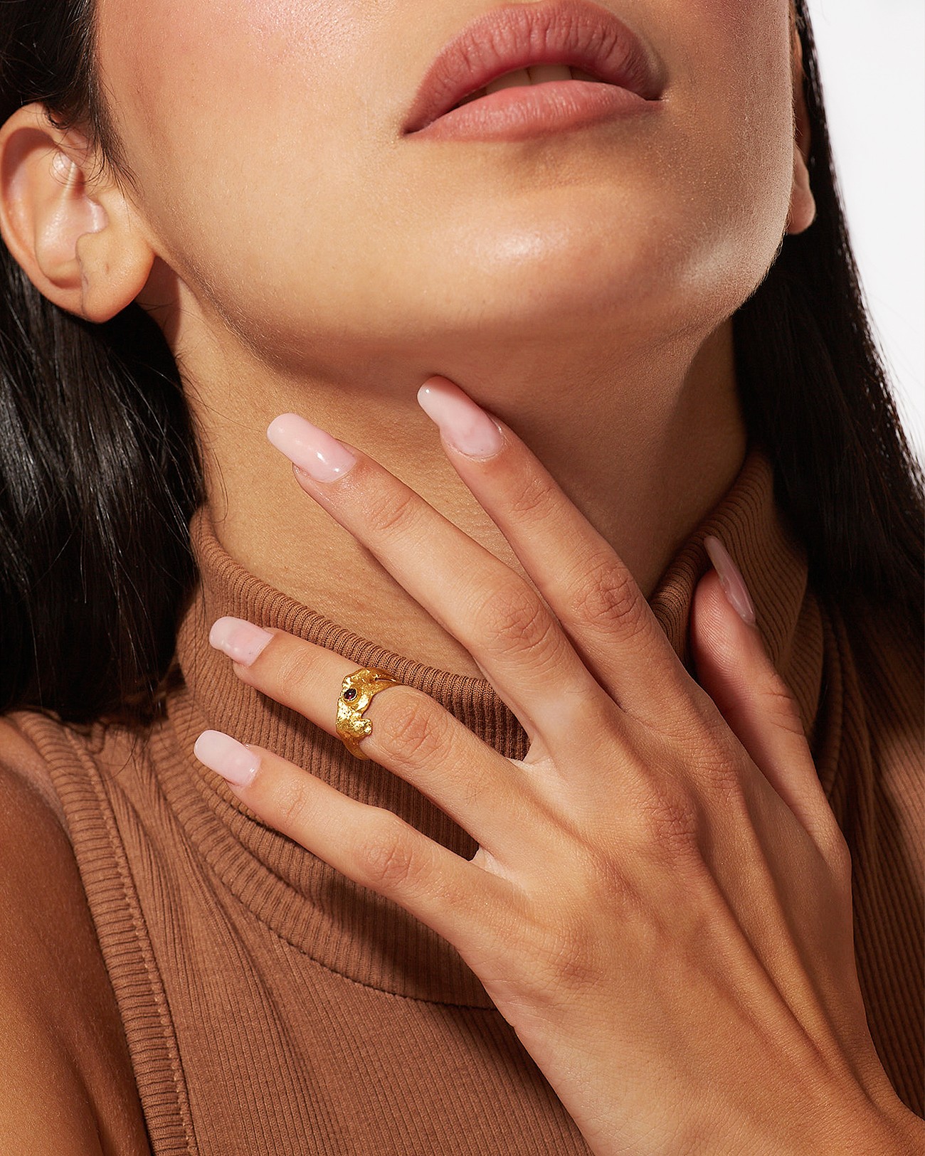 Handmade Irregular Liquid Adjustable Red Garnet Knuckle Ring
