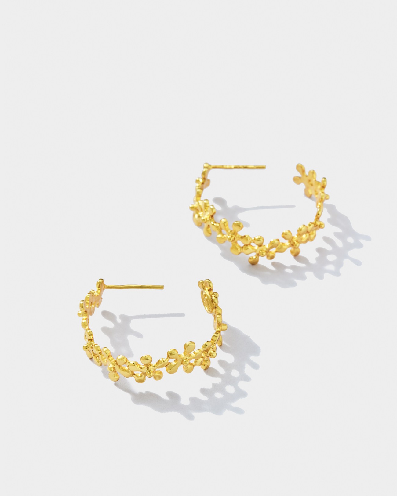 Handmade Flowers Hoop Earrings Silver Jewelry