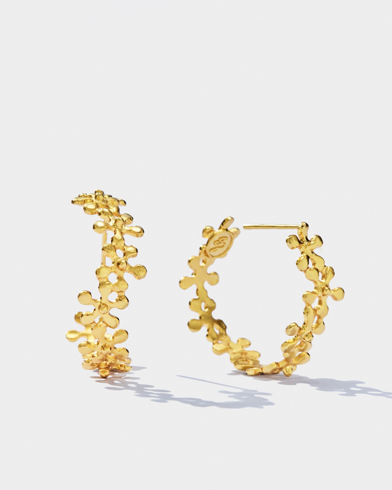 Handmade Flowers Hoop Earrings Silver Jewelry