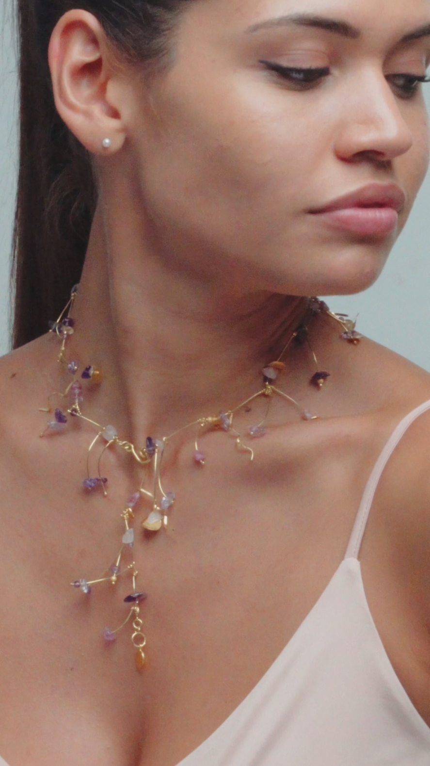 La Joie Amethyst, Tourmaline & Rose Quartz Necklace