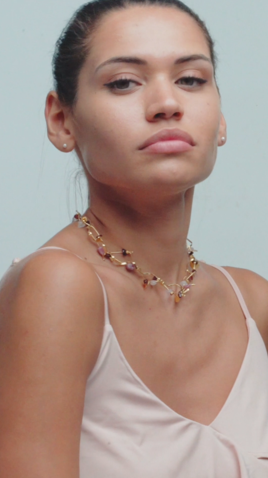 La Joie Garnet, Tourmaline & Rose Quartz Thin Necklace