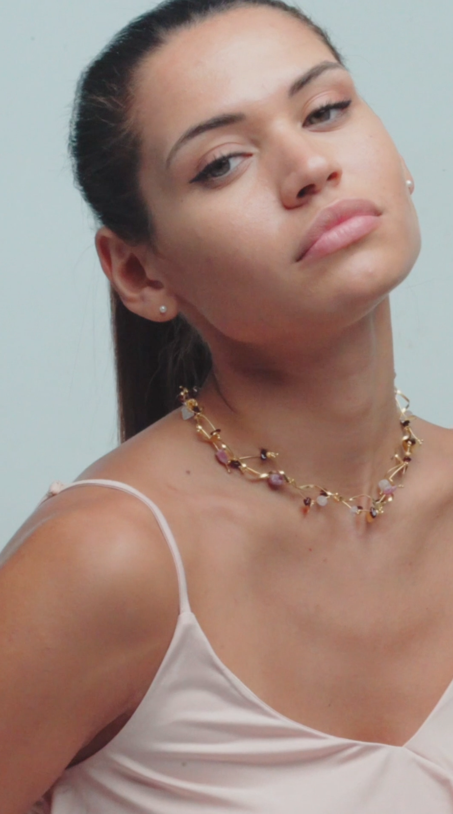 La Joie Garnet, Tourmaline & Rose Quartz Thin Necklace