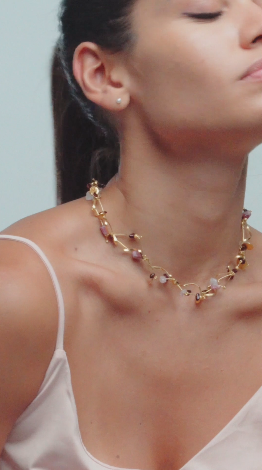 La Joie Garnet, Tourmaline & Rose Quartz Thin Necklace