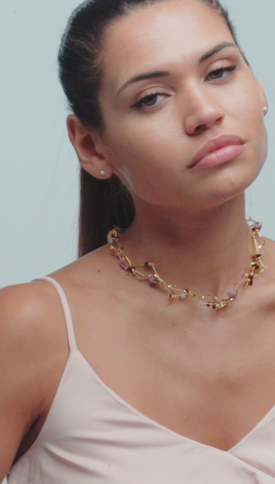 La Joie Garnet, Tourmaline & Rose Quartz Thin Necklace