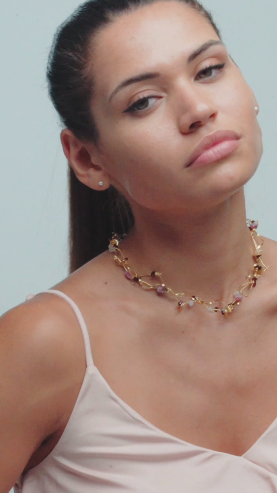 La Joie Garnet, Tourmaline & Rose Quartz Thin Necklace
