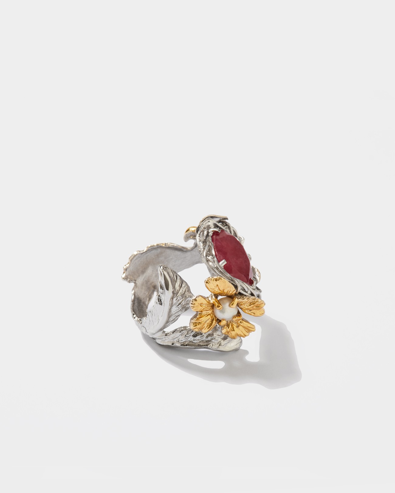 Flowery Collection, Engraved Flower & Bird Ring
