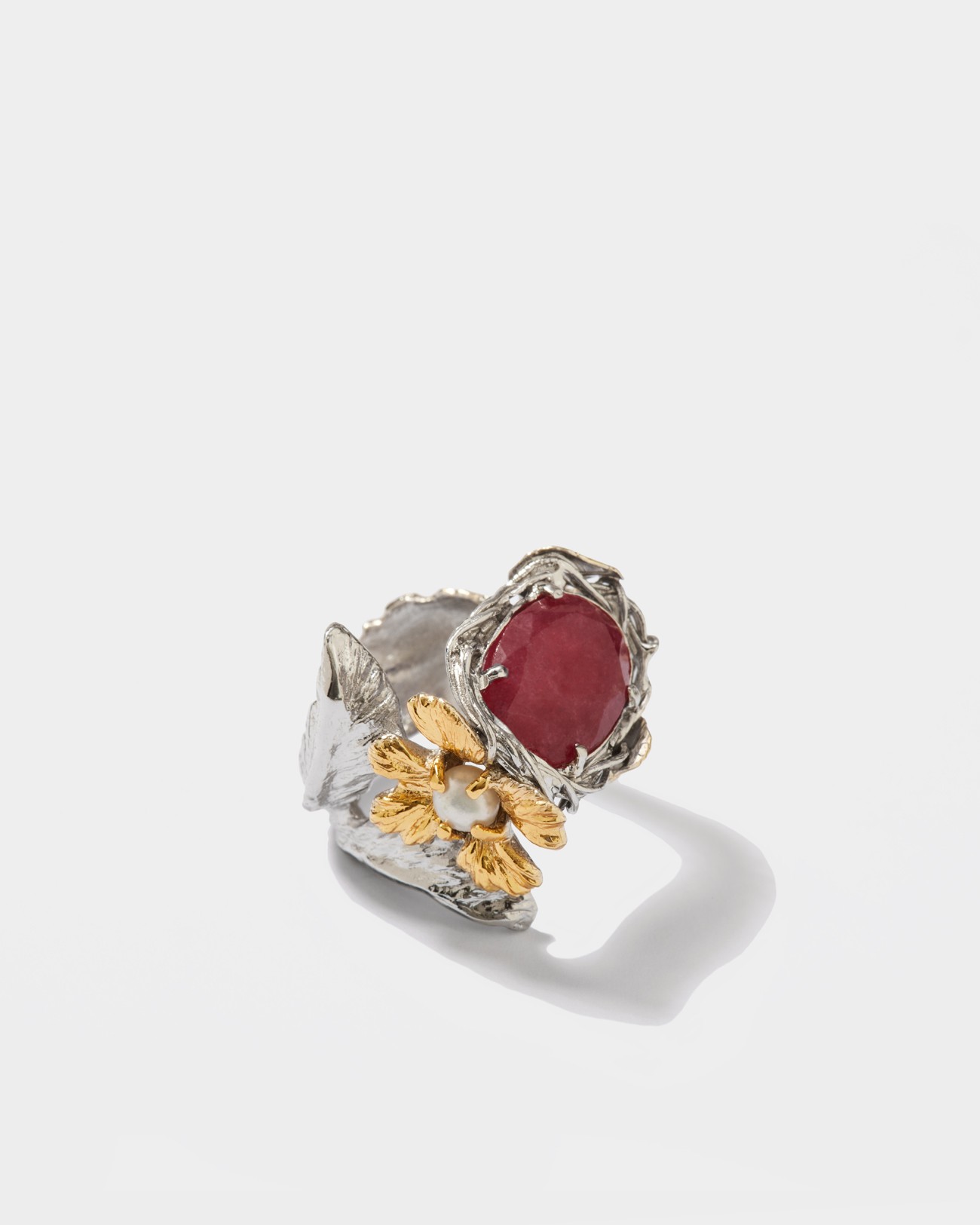 Flowery Collection, Engraved Flower & Bird Ring