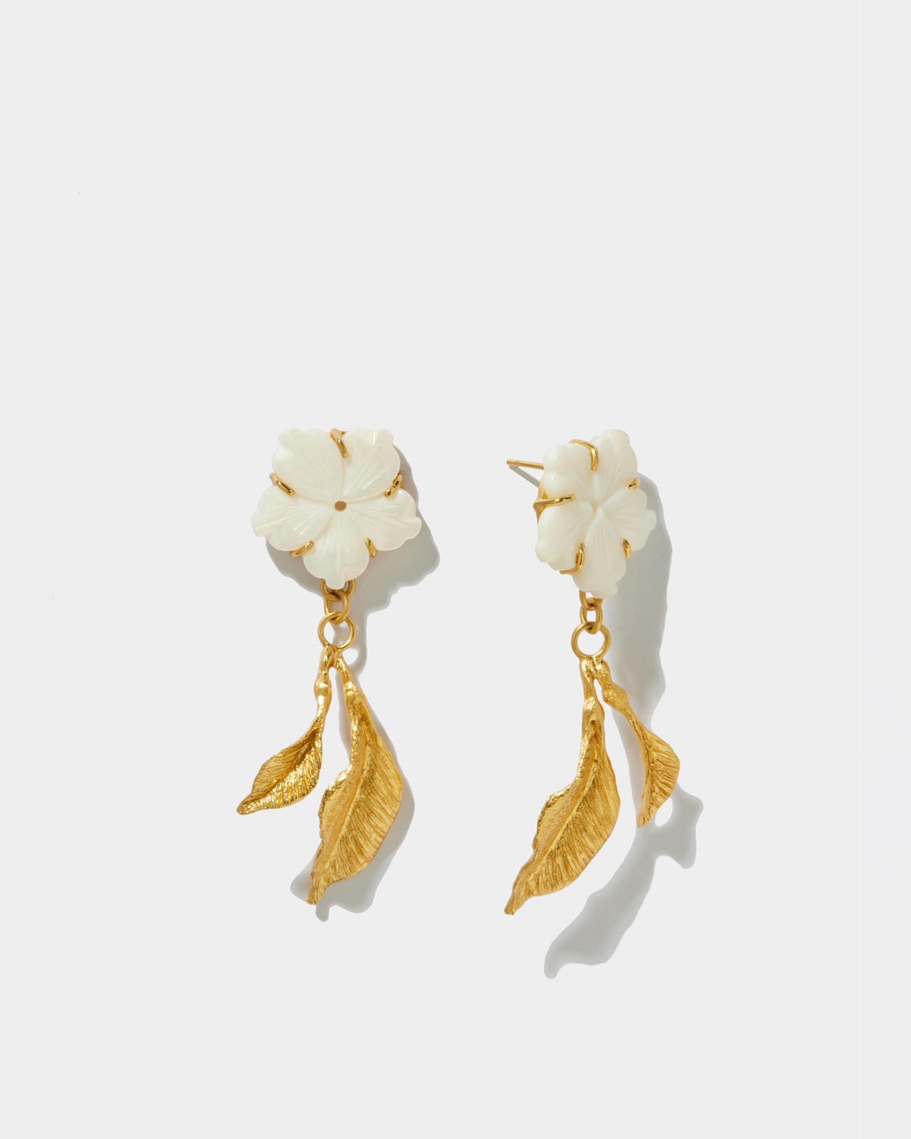 Engraved Mother Of Pearls Flowers & Leaves Earrings