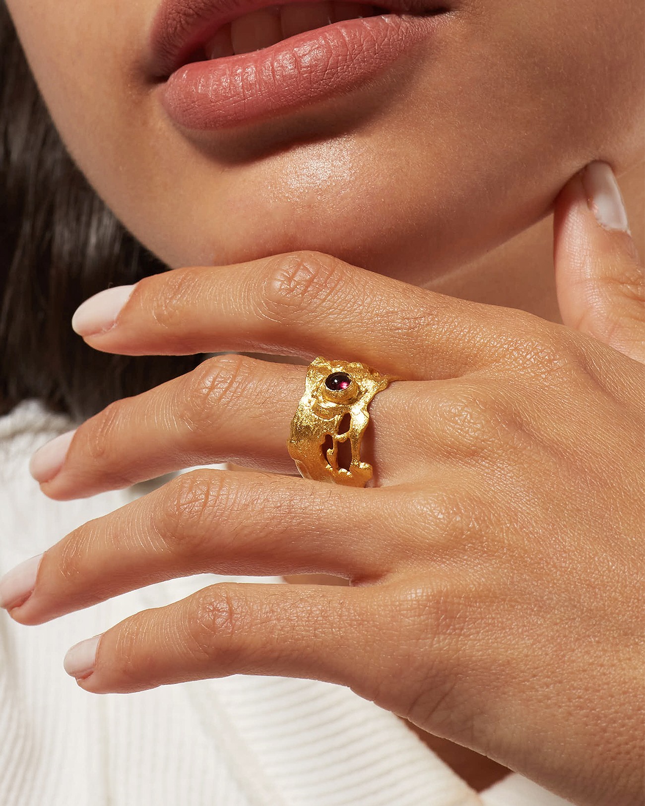 Handmade Organic Ring with Garnet Stone