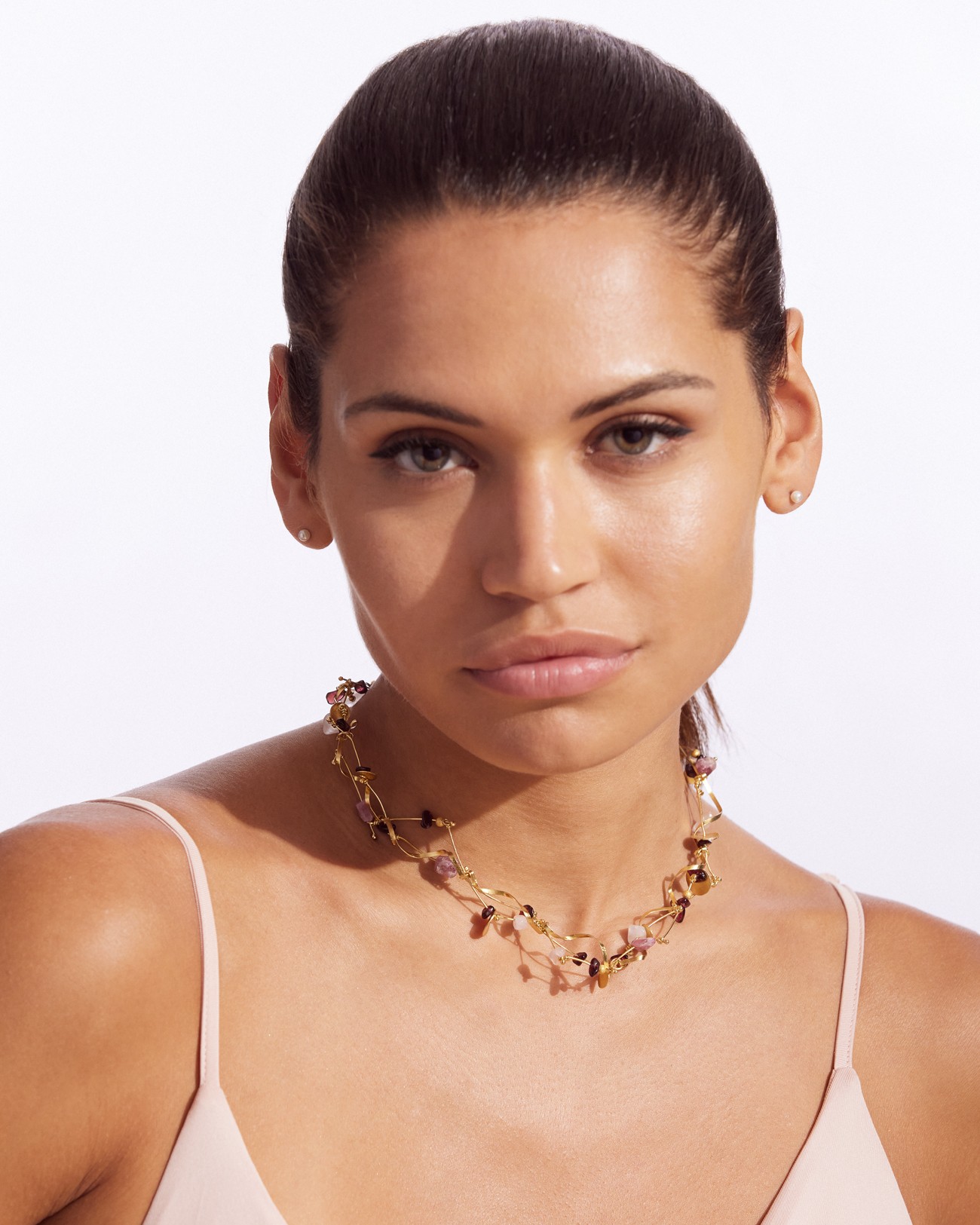 La Joie Garnet, Tourmaline & Rose Quartz Thin Necklace
