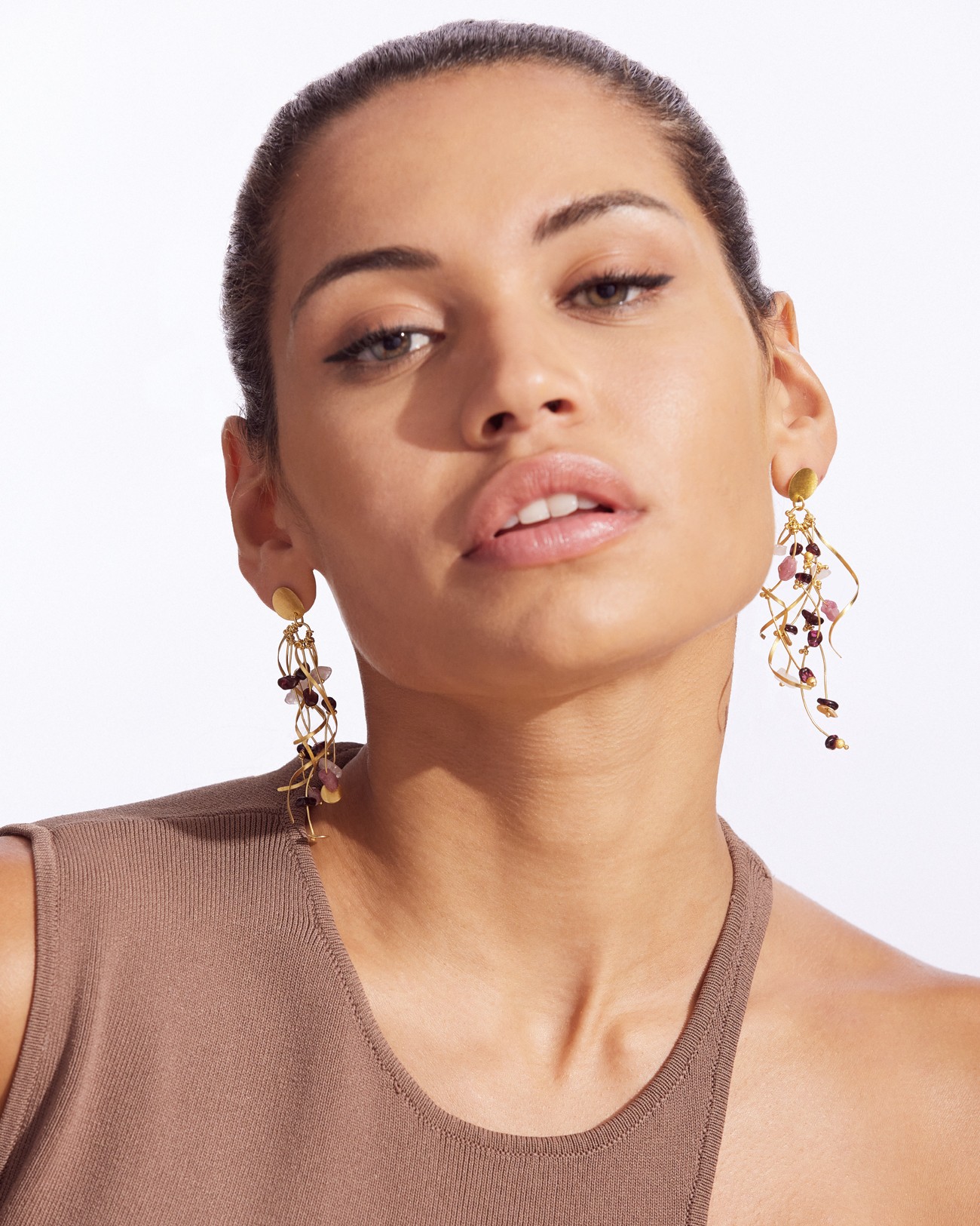 La Joie Garnet, Tourmaline & Rose Quartz Long Earring