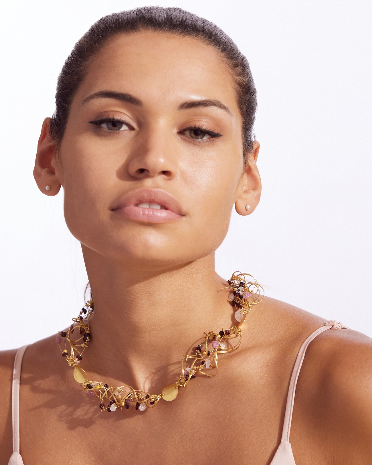 La Joie Garnet, Tourmaline & Rose Quartz Big Necklace