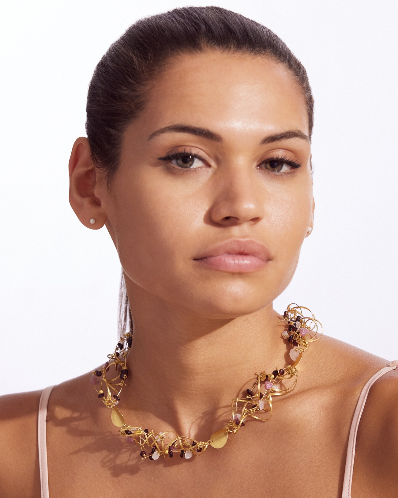 La Joie Garnet, Tourmaline & Rose Quartz Big Necklace