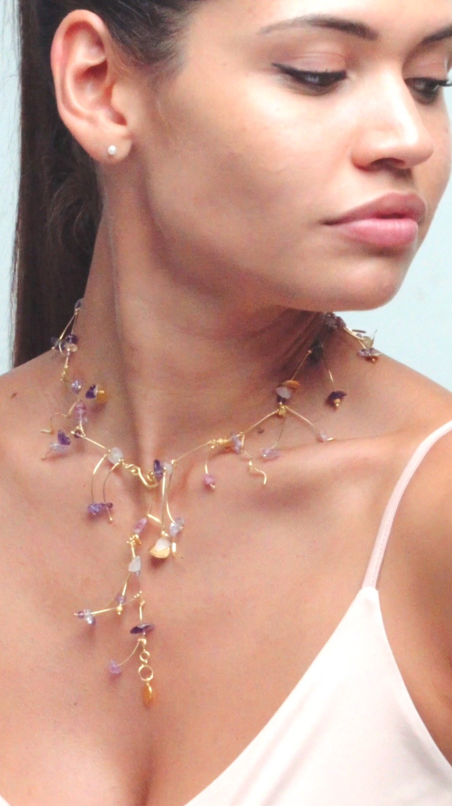 La Joie Amethyst, Tourmaline & Rose Quartz Necklace