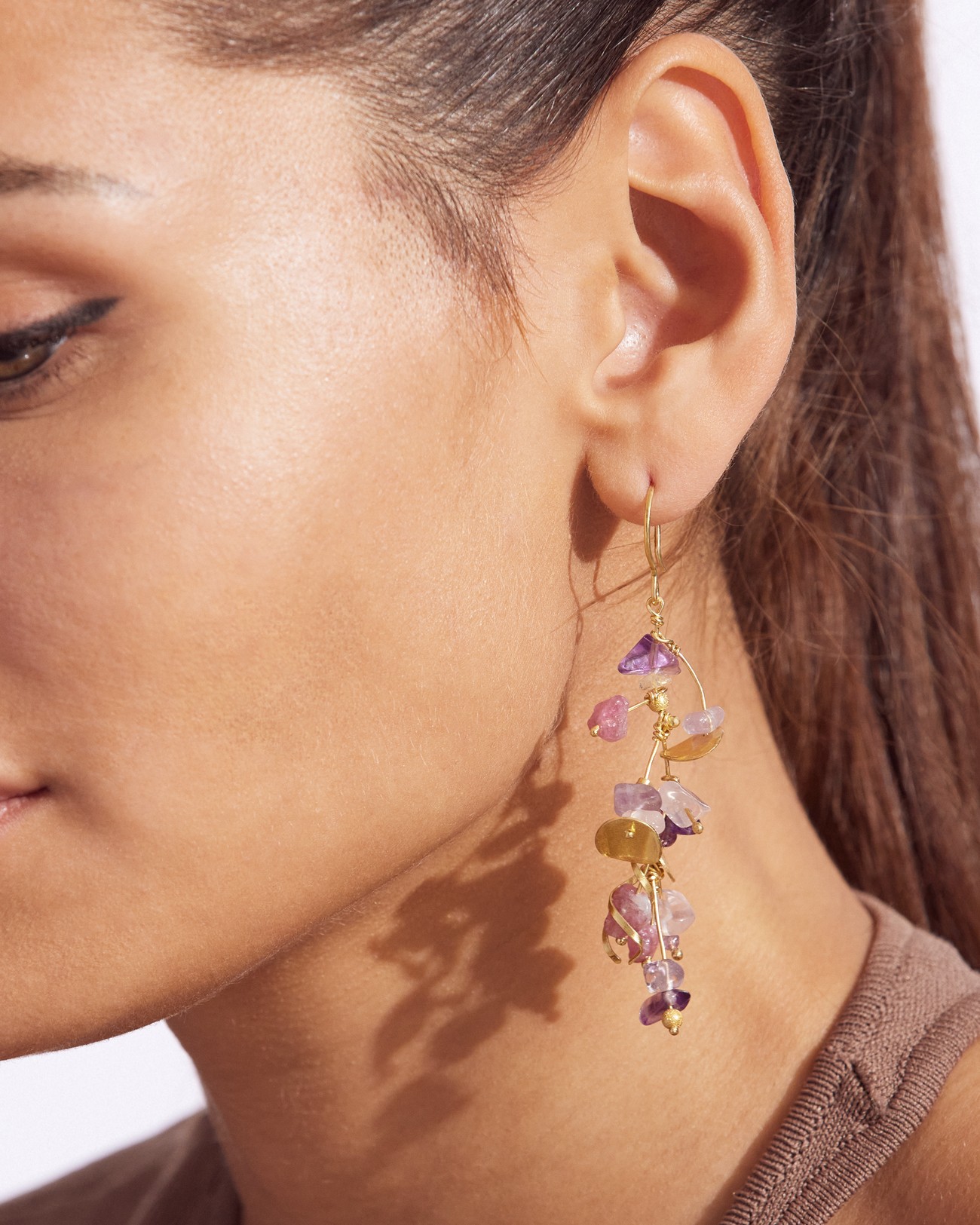 La Joie Amethyst, Tourmaline & Rose Quartz Long Earring