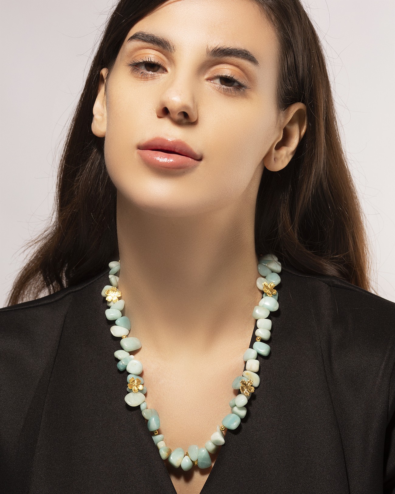 Handmade Flowery Necklace With Green Amazonite Stones Silver Jewelry