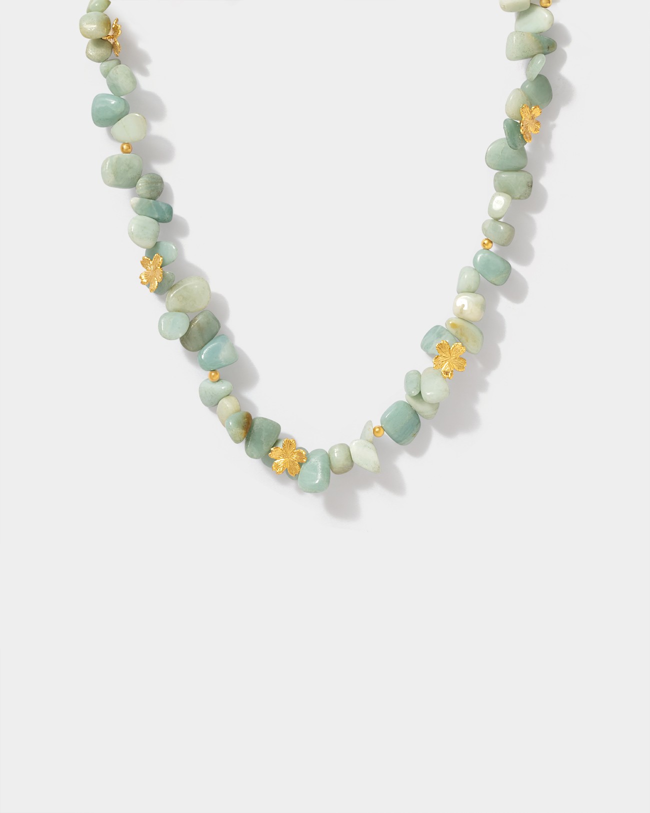 Handmade Flowery Necklace With Green Amazonite Stones Silver Jewelry