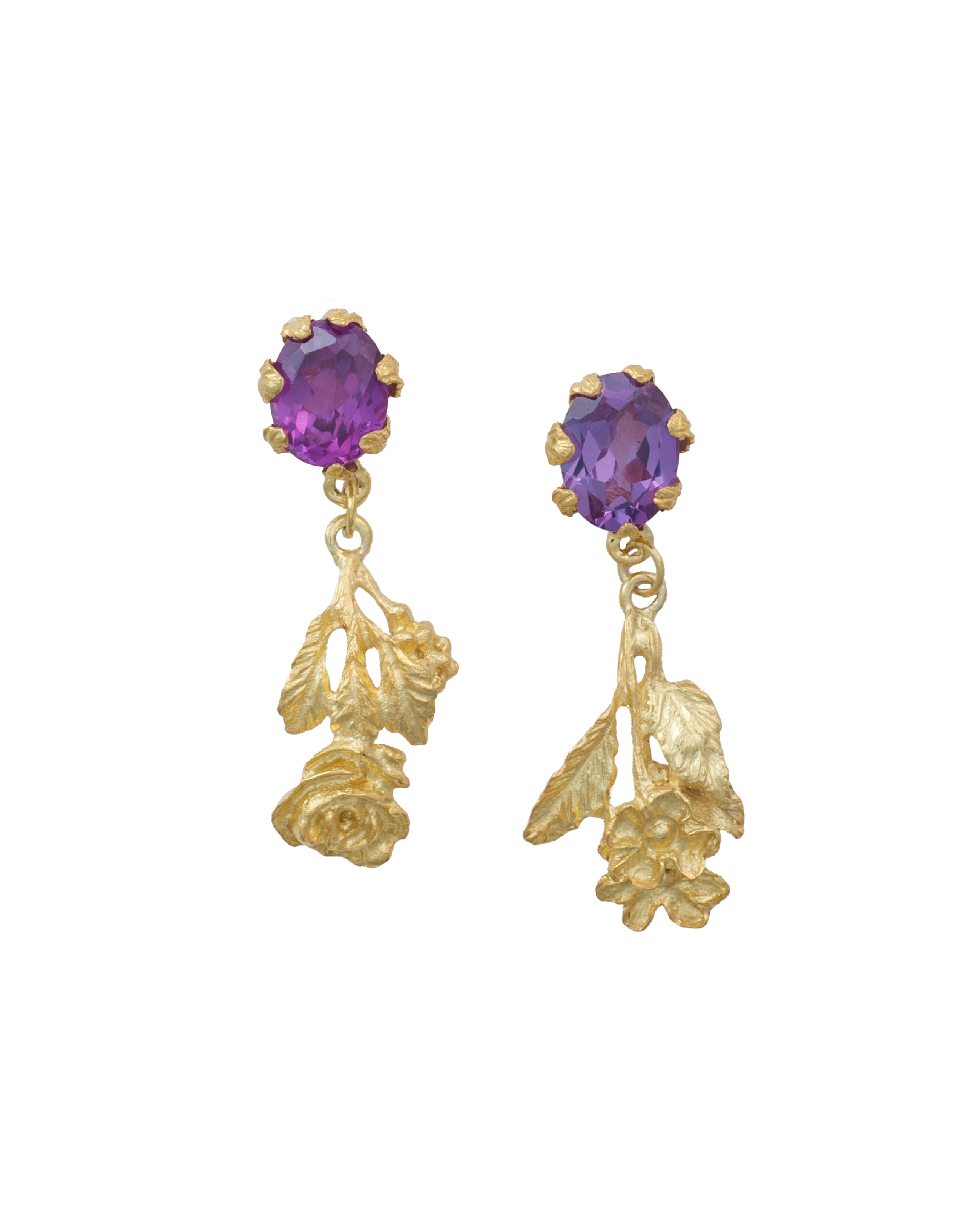 Flowery Collection, Engraved Flower Bouquet With Alexandrite Earrings