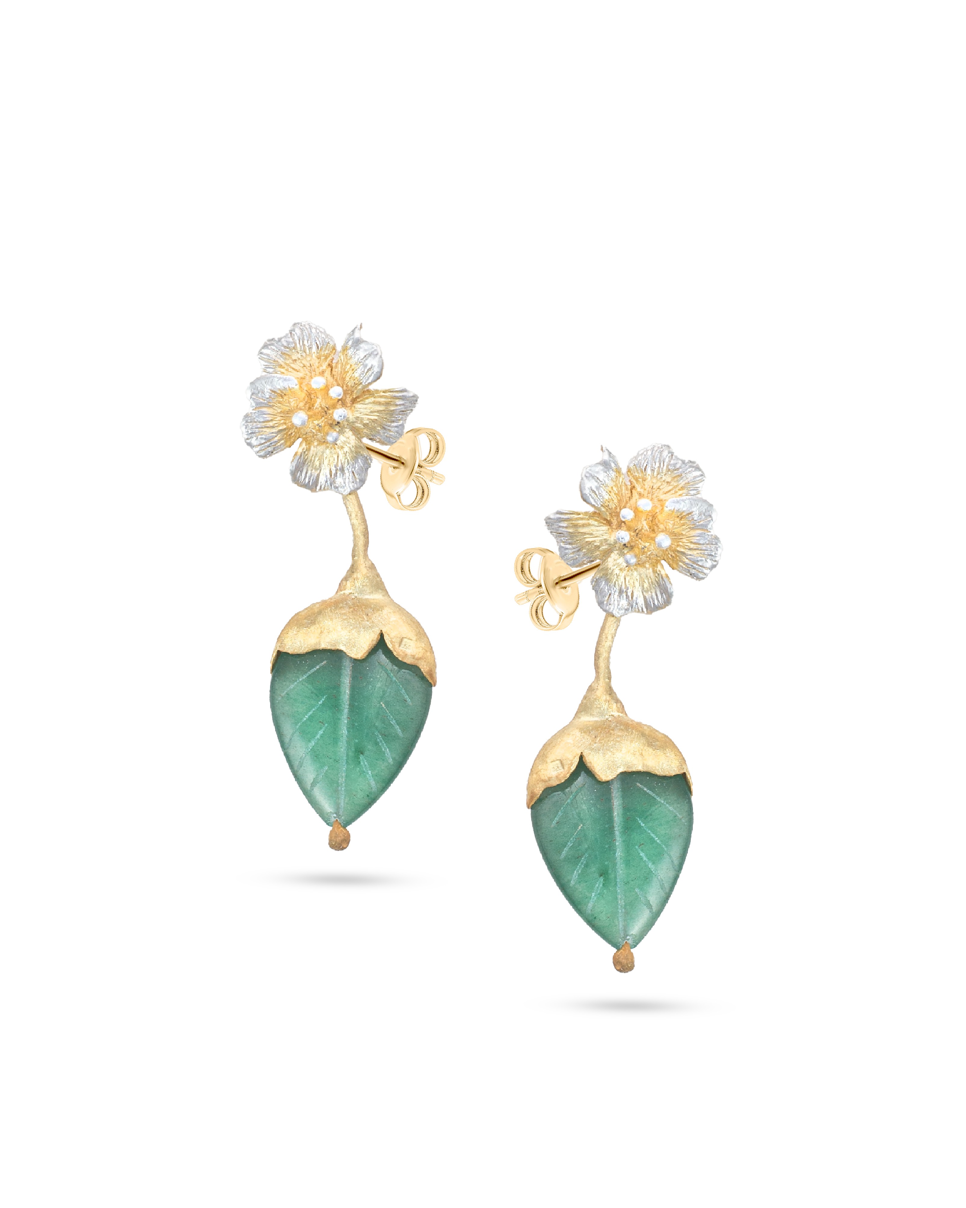 Flowery Collection, Engraved Agate Leaf & Flowers Earrings