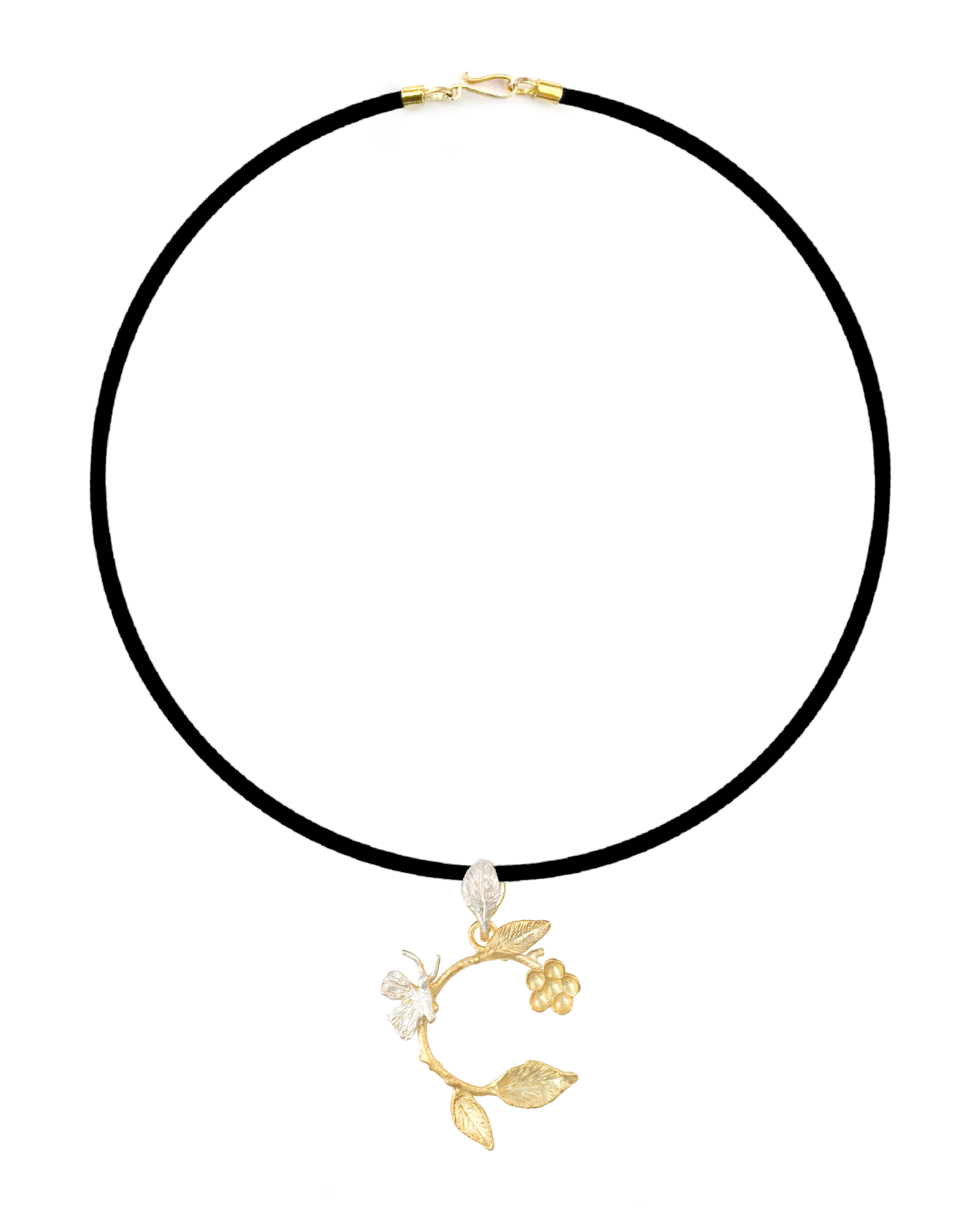 Botanic Necklace, Engraved Branches Of Leaves, Flower & Butterfly Letter C