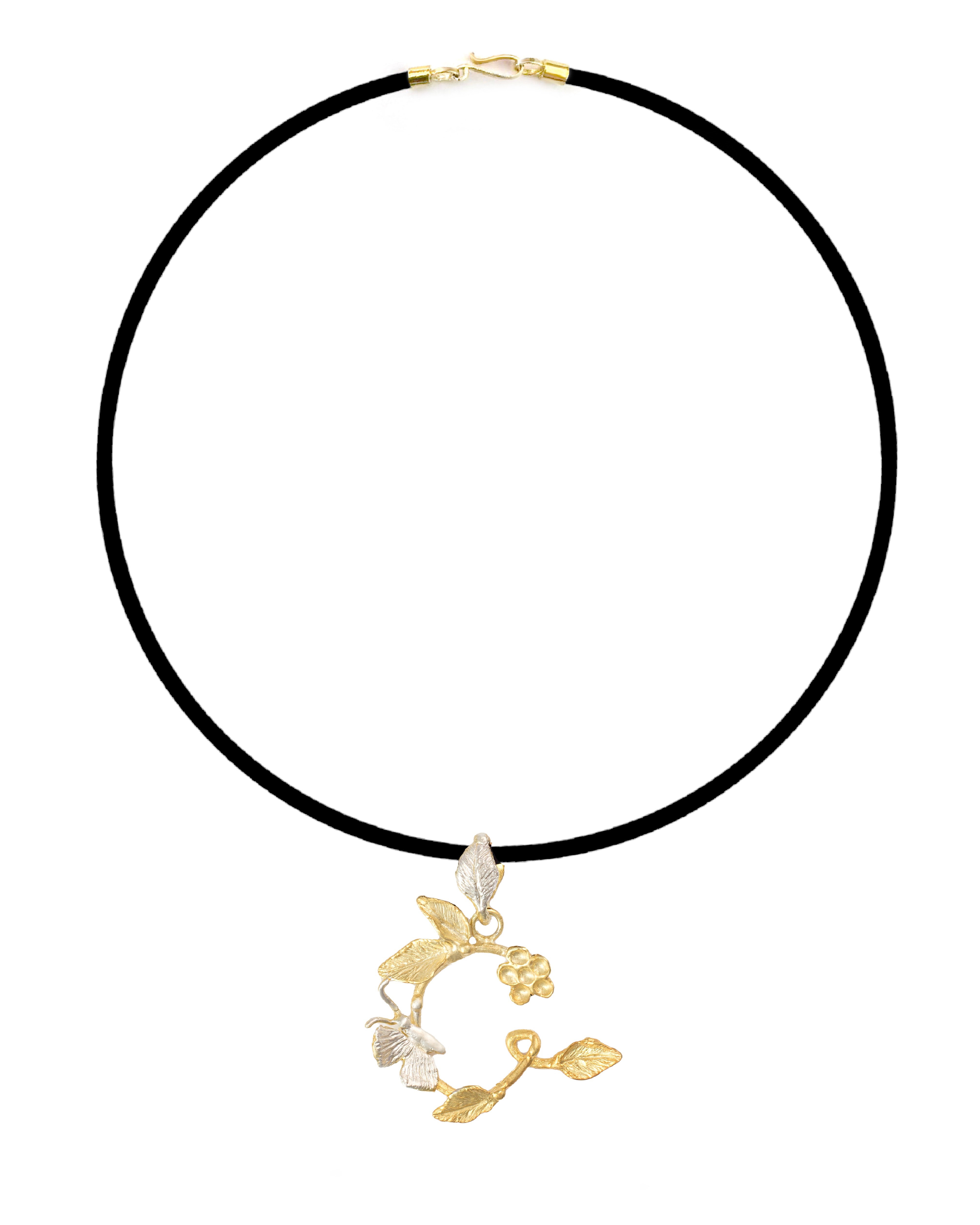 Botanic Necklace, Engraved Branches Of Leaves, Flower & Butterfly Letter G